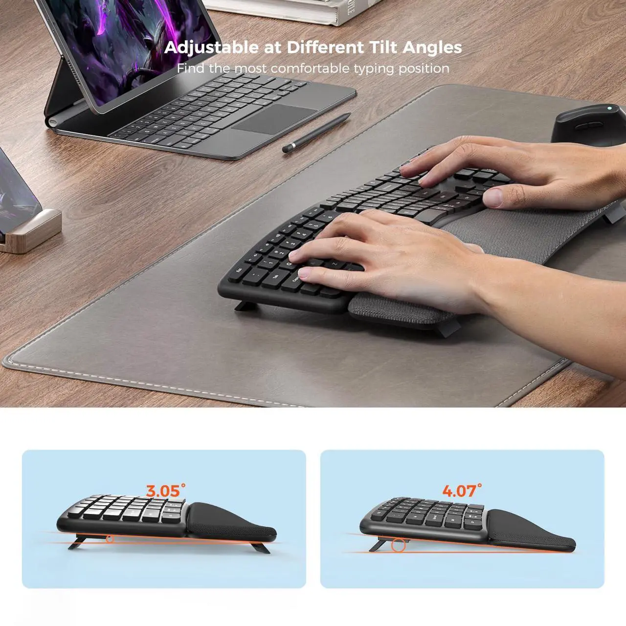 Alt view image 4 of 5 - OLED Screen Ergonomic Mouse and Split Ergonomic Keyboard Comb