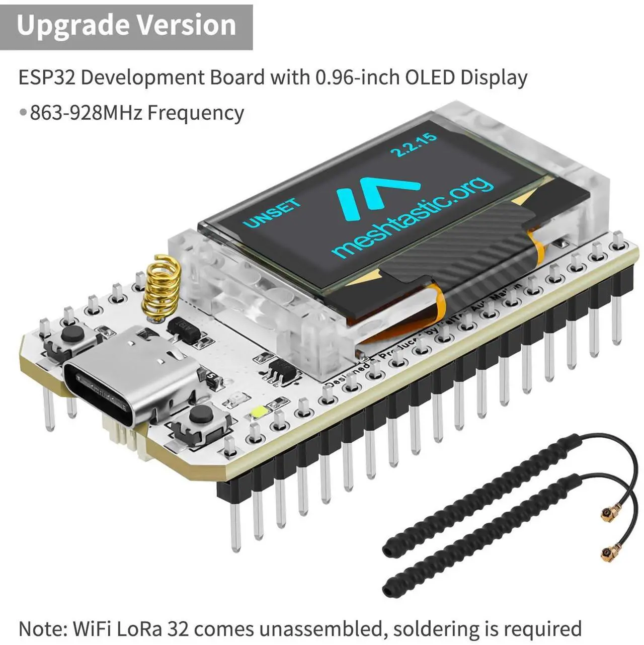 Alt view image 2 of 5 - MakerFocus ESP32 LoRa V3 Development Board with 2000mAh Battery, Protective Case, 915MHz Antenna Integrated WiFi Bluetooth SX1262 CP2102 0.96-inch OLED Display Type C for Meshtastic IoT Arduino