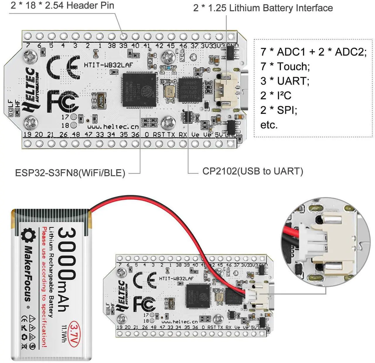 Alt view image 4 of 5 - MakerFocus ESP32 LoRa V3 Development Board with 2000mAh Battery, Protective Case, 915MHz Antenna Integrated WiFi Bluetooth SX1262 CP2102 0.96-inch OLED Display Type C for Meshtastic IoT Arduino