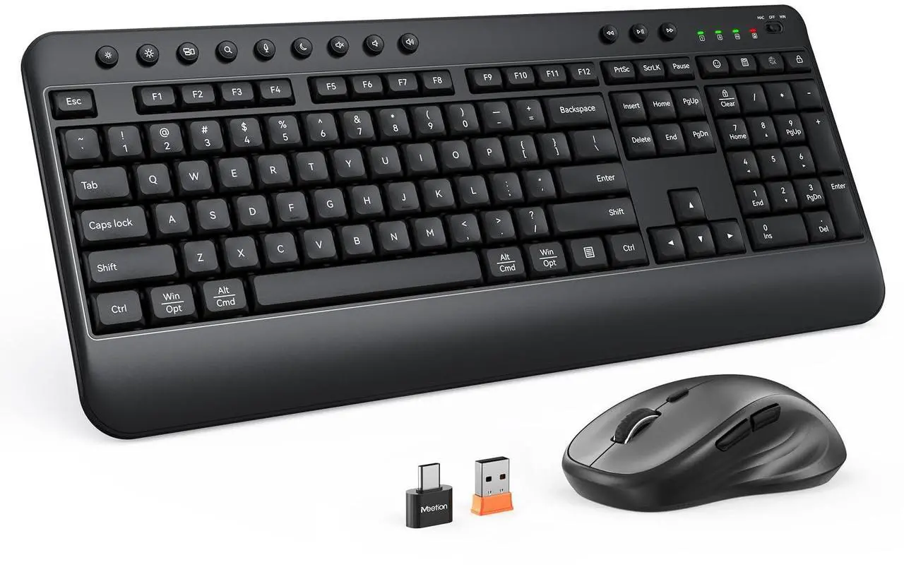 Main image of Wireless Keyboard and Mouse Combo, Computer Keyboard with Wrist Rest, Multimedia Hotkeys 2.4G Wireless, Full Size, Ergonomic, USB-C Adapter, 3200 DPI Mouse, for Windows/Mac/Laptop/PC, Black