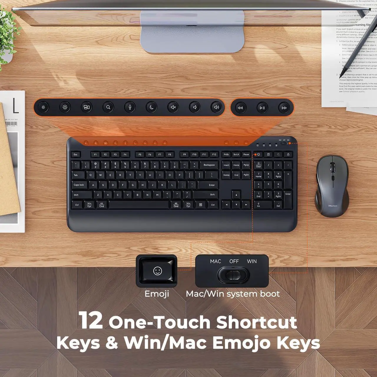 Alt view image 2 of 5 - Wireless Keyboard and Mouse Combo, Computer Keyboard with Wrist Rest, Multimedia Hotkeys 2.4G Wireless, Full Size, Ergonomic, USB-C Adapter, 3200 DPI Mouse, for Windows/Mac/Laptop/PC, Black