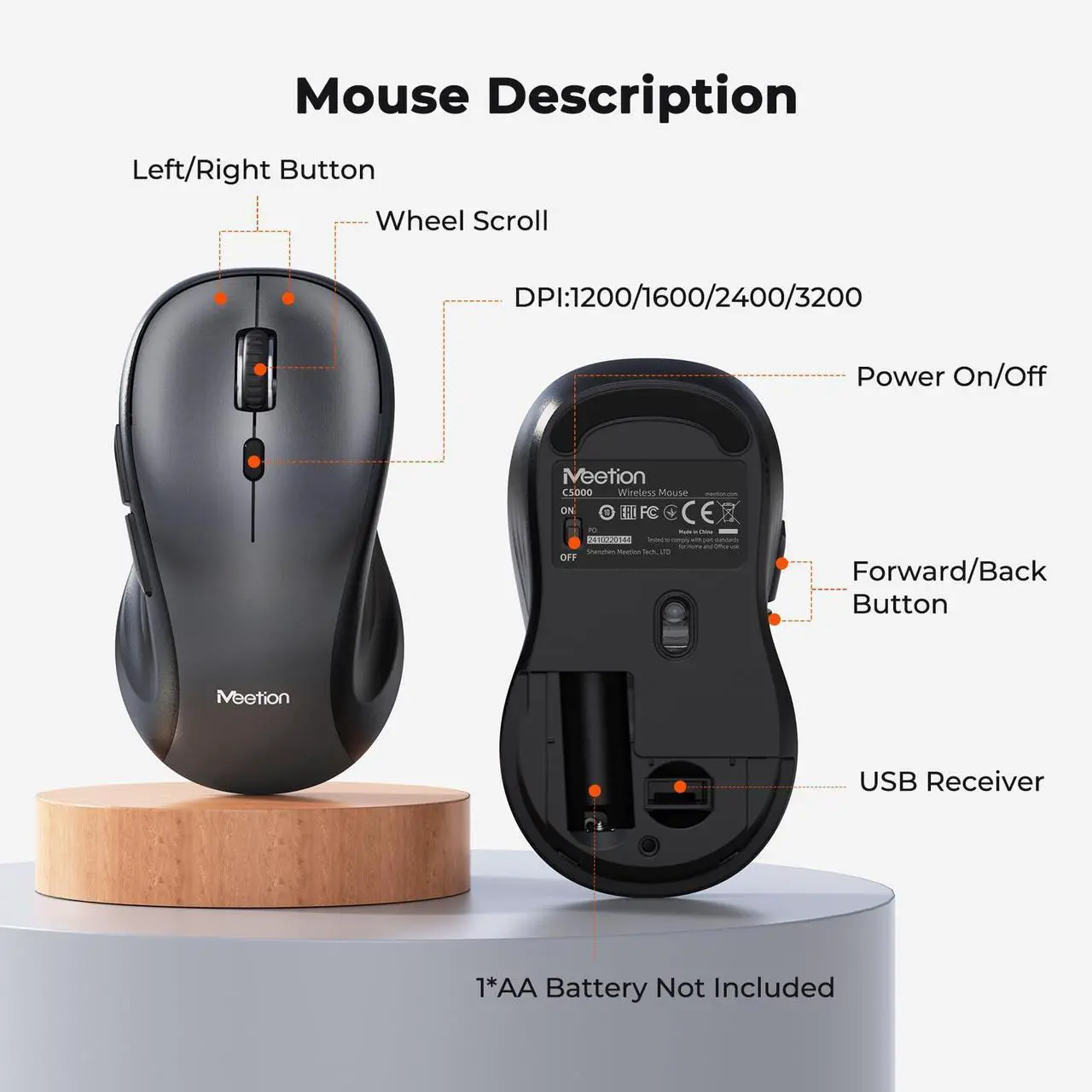 Alt view image 5 of 5 - Wireless Keyboard and Mouse Combo, Computer Keyboard with Wrist Rest, Multimedia Hotkeys 2.4G Wireless, Full Size, Ergonomic, USB-C Adapter, 3200 DPI Mouse, for Windows/Mac/Laptop/PC, Black