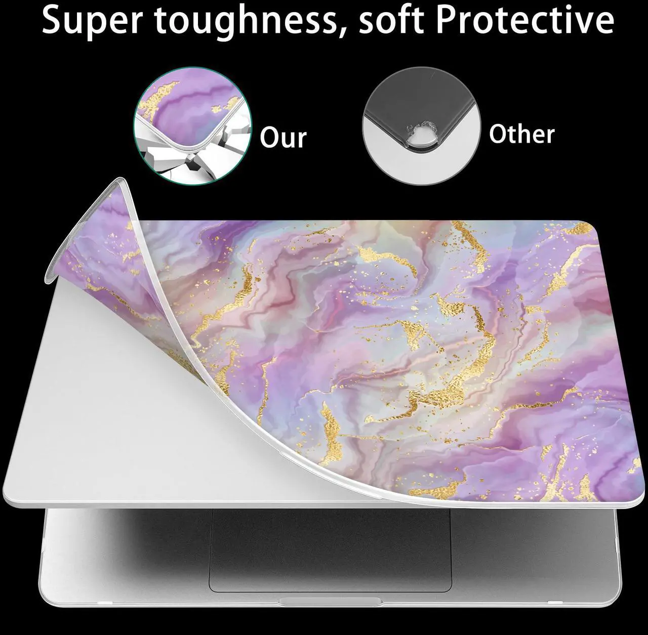 Alt view image 3 of 5 - Mektron Ultra Thin Armor Case Compatible with MacBook Air 13.6 inch Printed Cover 2025-2022 M4 M3 M2 A3240 A3113 A2681, Protective Hard Shell with Fold Kickstand, Purple Marble