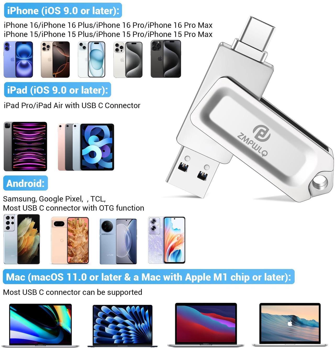 Alt view image 2 of 5 - Photo Stick 128GB for iPhone 15 & iPhone 16 | Flash Drive USB C Memory Stick iPhone USB Storage for iPhone 15&iPhone 16, iPad, Android, PC | Photo, Video, Contacts Backup,External Storage Thumb Drive