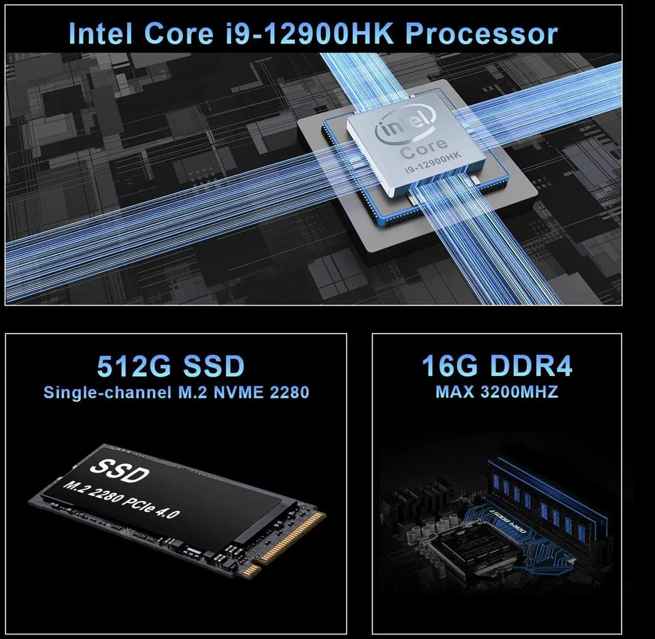 Alt view image 5 of 5 - Reatan Silver9 Mini PC Intel Core i9-12900HK 512GB SSD 16GB DDR4 3200 MHz RAM, Mini Gaming Desktop Computers Windows 11 Pro Triple Display, 2.5Gbps LAN, HDMI 2.1, Wi-Fi 6/BT5.2