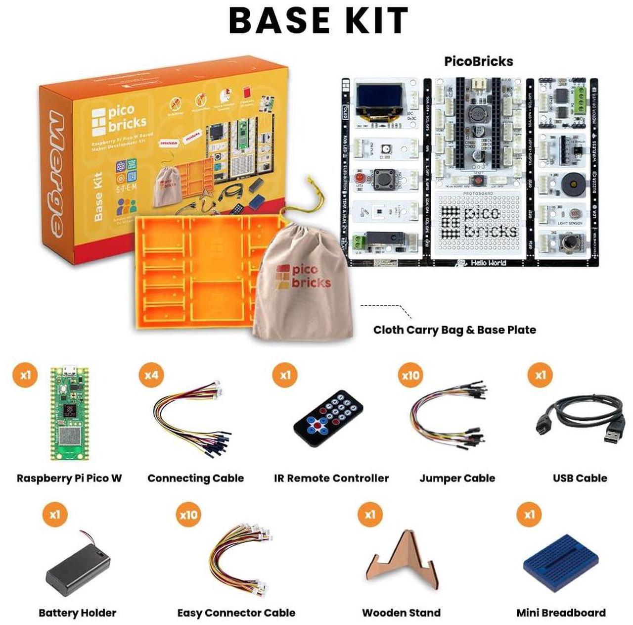 Alt view image 2 of 5 - PicoBricks Raspberry Pi Pico W Starter Kit with 12 Detachable Sensors and Extensive Learning Guide, Raspberry Pi Kit, DIY Coding Kit, Raspberry Pi Kit for Kids