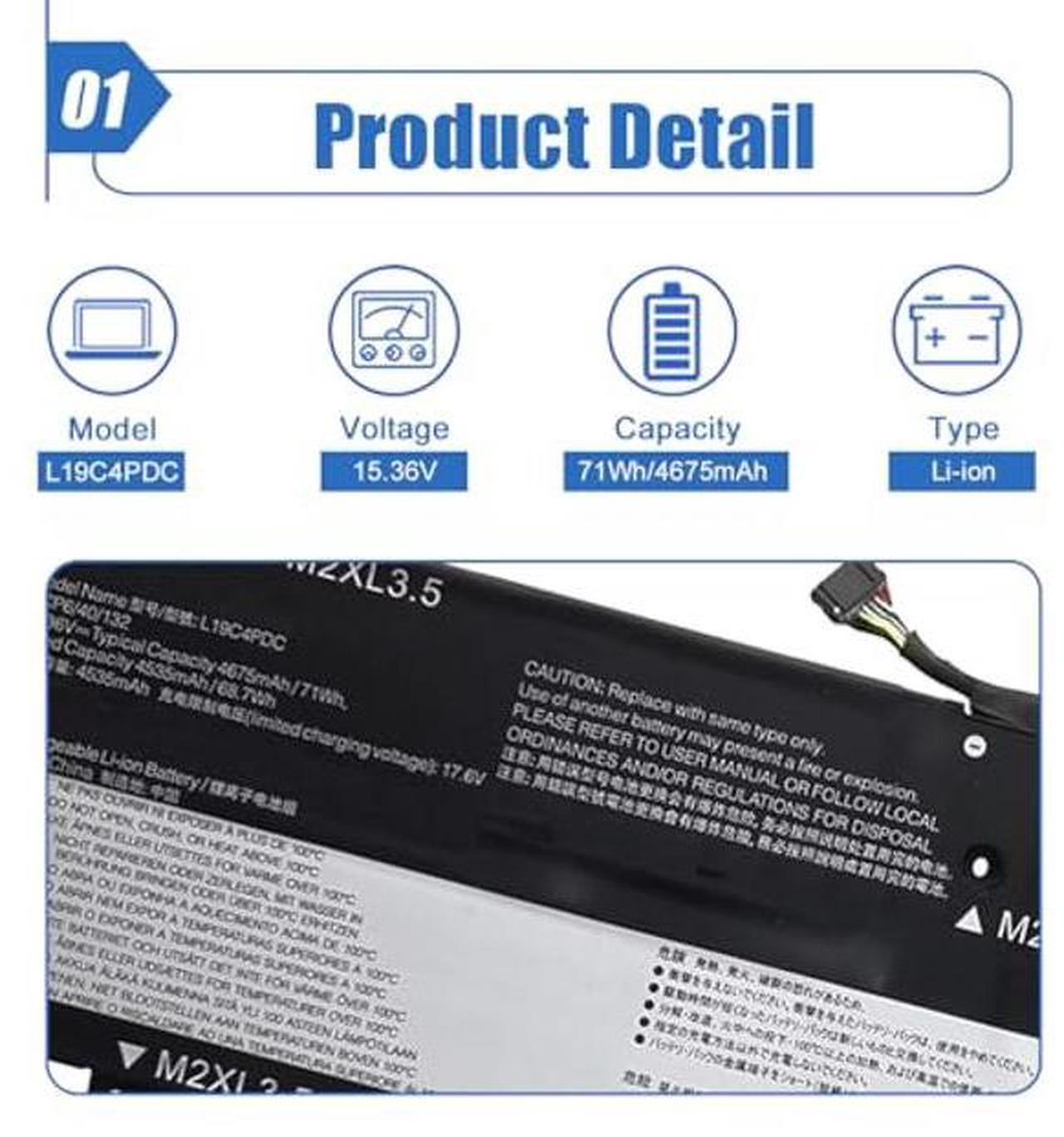 Alt view image 2 of 5 - Dentsing L19C4PDC L19L4PDC 71Wh Battery Replacement for Lenovo Ideapad Yoga 7-14ITL5 82BH 7-15ITL5 82BJ 7-14ACN6 Series Laptop L19M4PDC 5B10Z26482 SB10Z26481 5B10Z26485 SB10Z26483