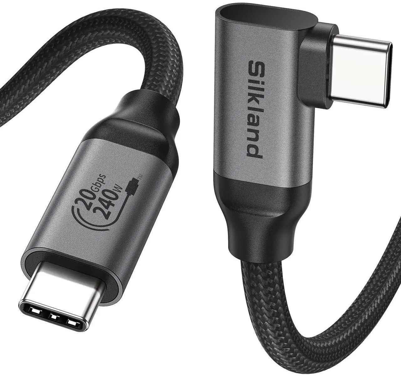 Main image of Silkland USB C Monitor Display Cable Right Angle 10FT/3M [5K/4K@60Hz 8K@30Hz], 90 Degree USB C 3.2 Gen 2x2 Video Cable, 20Gbps Data Transfer, 240W Fast PD Compatible for MacBook, iPad, iPhone 16