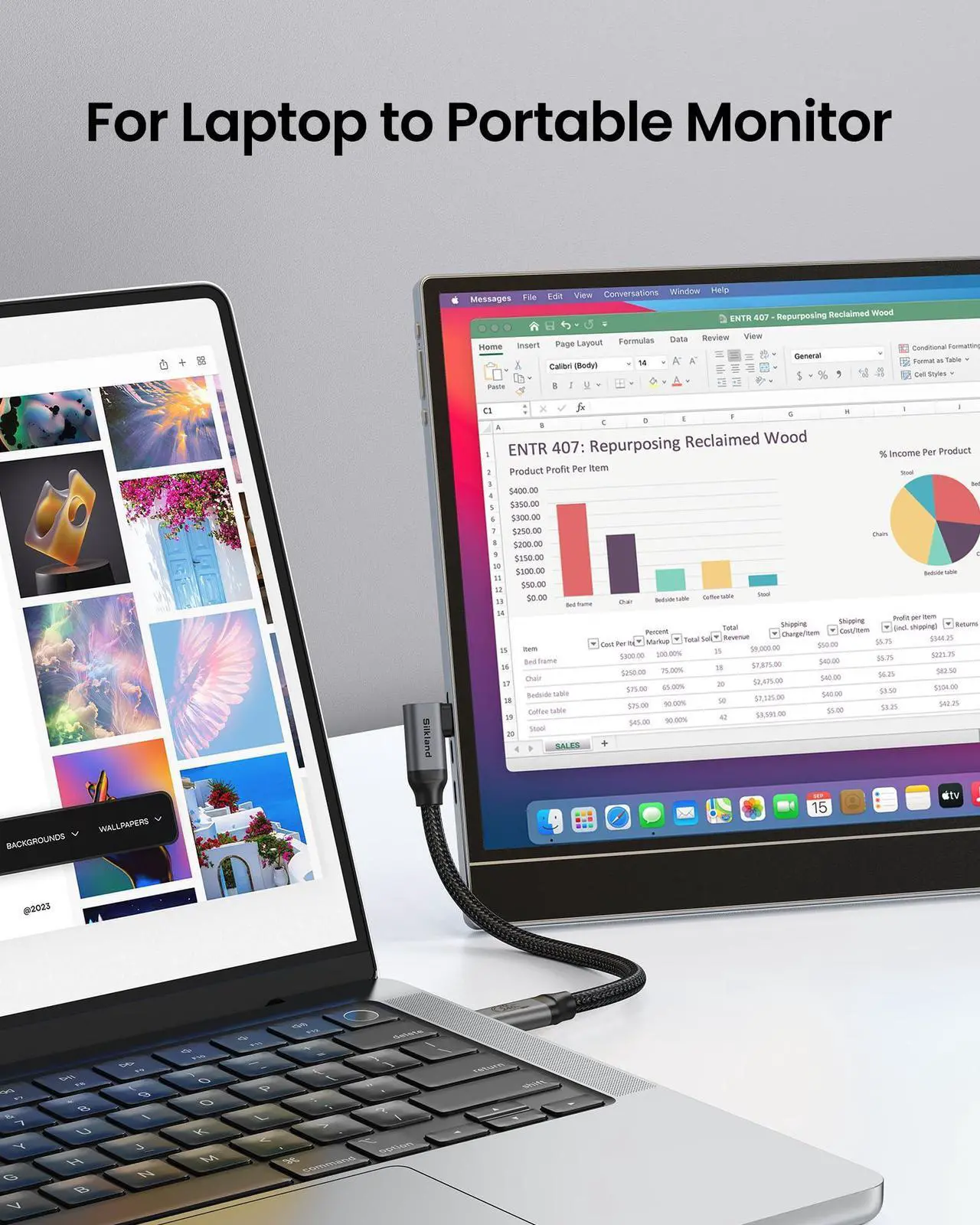 Alt view image 3 of 5 - Silkland USB C Monitor Display Cable Right Angle 10FT/3M [5K/4K@60Hz 8K@30Hz], 90 Degree USB C 3.2 Gen 2x2 Video Cable, 20Gbps Data Transfer, 240W Fast PD Compatible for MacBook, iPad, iPhone 16