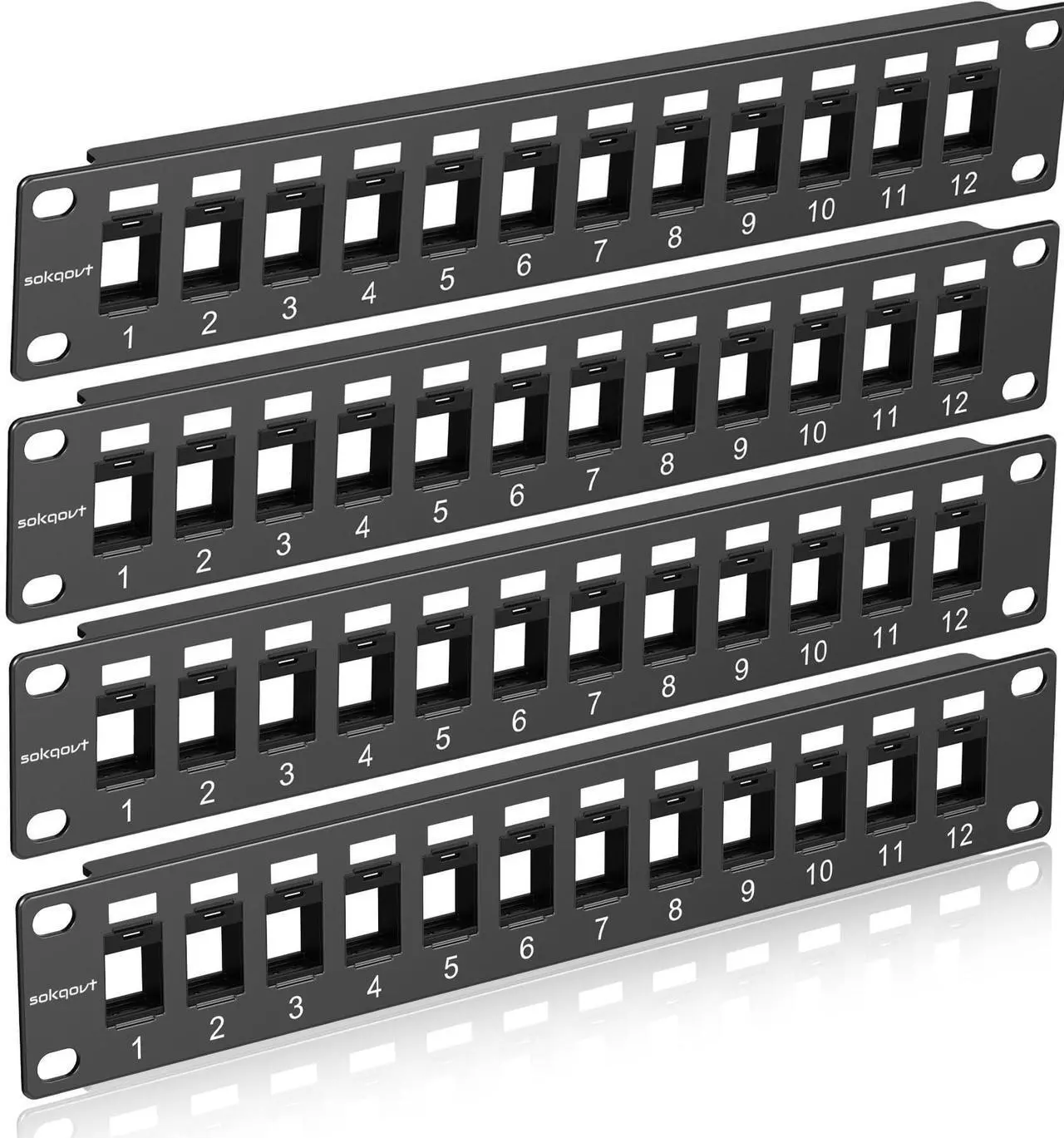 Main image of 12 Port Mini Blank Keystone Patch Panel with Snap-in Design (4 Pack), Cat6 Network Patch Panel 1U 10 inch, Rack Mount Ethernet Patch Panel (for Slim Keystone Only)
