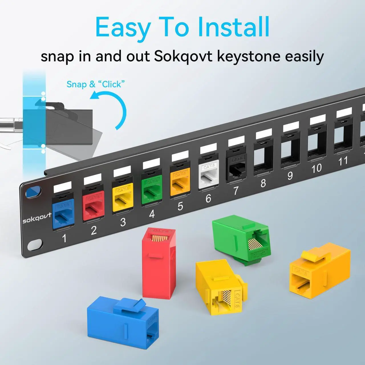 Alt view image 2 of 5 - 12 Port Mini Blank Keystone Patch Panel with Snap-in Design (4 Pack), Cat6 Network Patch Panel 1U 10 inch, Rack Mount Ethernet Patch Panel (for Slim Keystone Only)