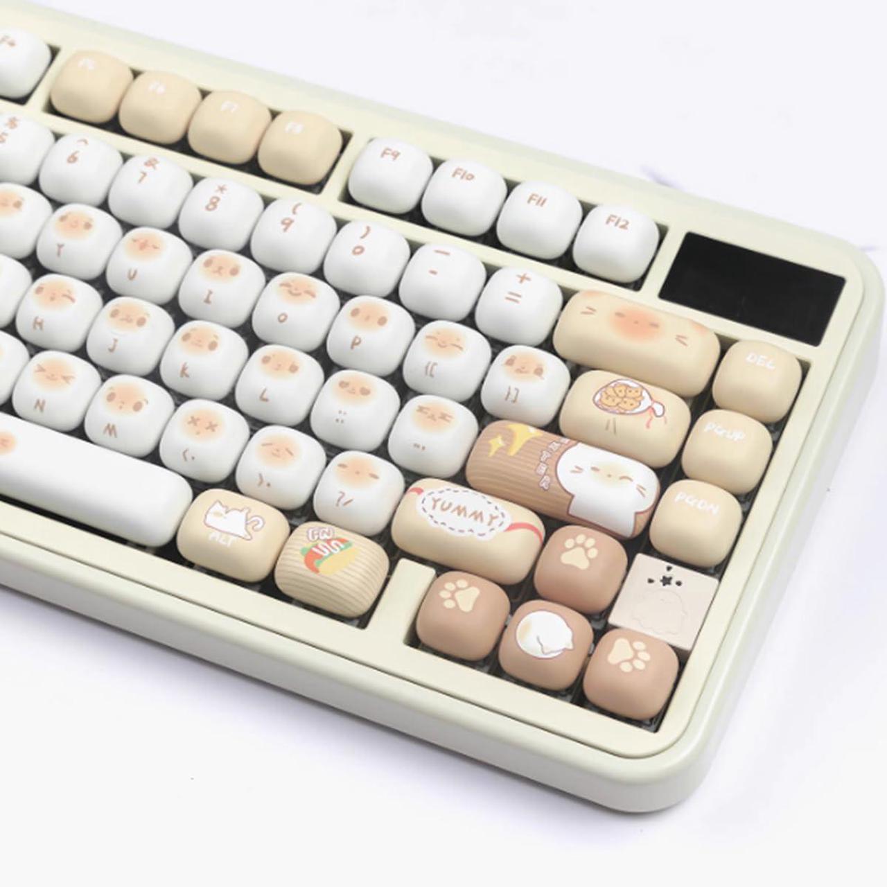 Alt view image 2 of 5 - PBT Cute Keycaps, White/Beige MOG Profile Keycap Set, 139 Keys Rounded Custom Keycap for Mx Cherry Mechanical Keyboard 60 75 100 Percent (White)