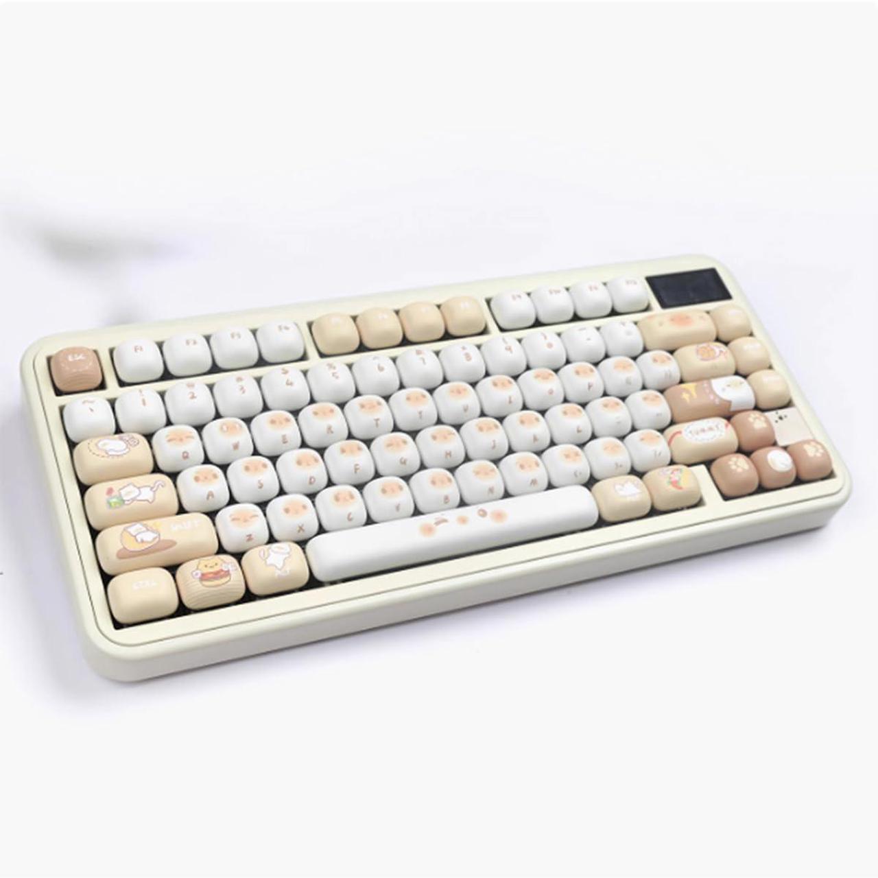 Alt view image 3 of 5 - PBT Cute Keycaps, White/Beige MOG Profile Keycap Set, 139 Keys Rounded Custom Keycap for Mx Cherry Mechanical Keyboard 60 75 100 Percent (White)