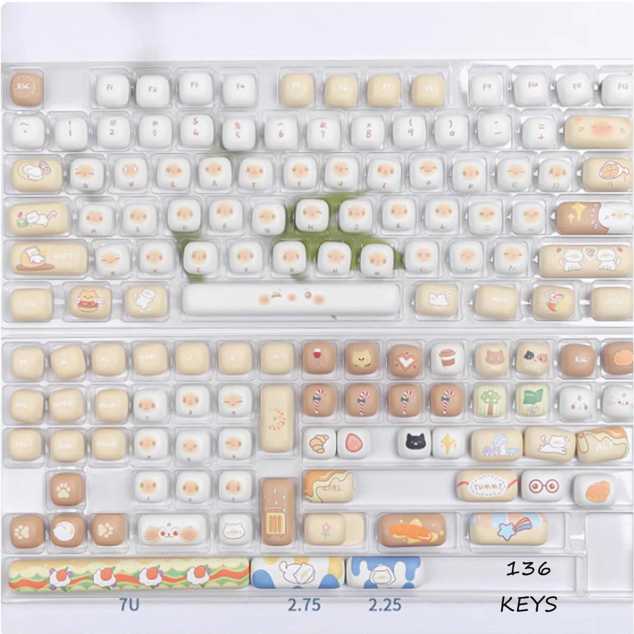 Alt view image 4 of 5 - PBT Cute Keycaps, White/Beige MOG Profile Keycap Set, 139 Keys Rounded Custom Keycap for Mx Cherry Mechanical Keyboard 60 75 100 Percent (White)