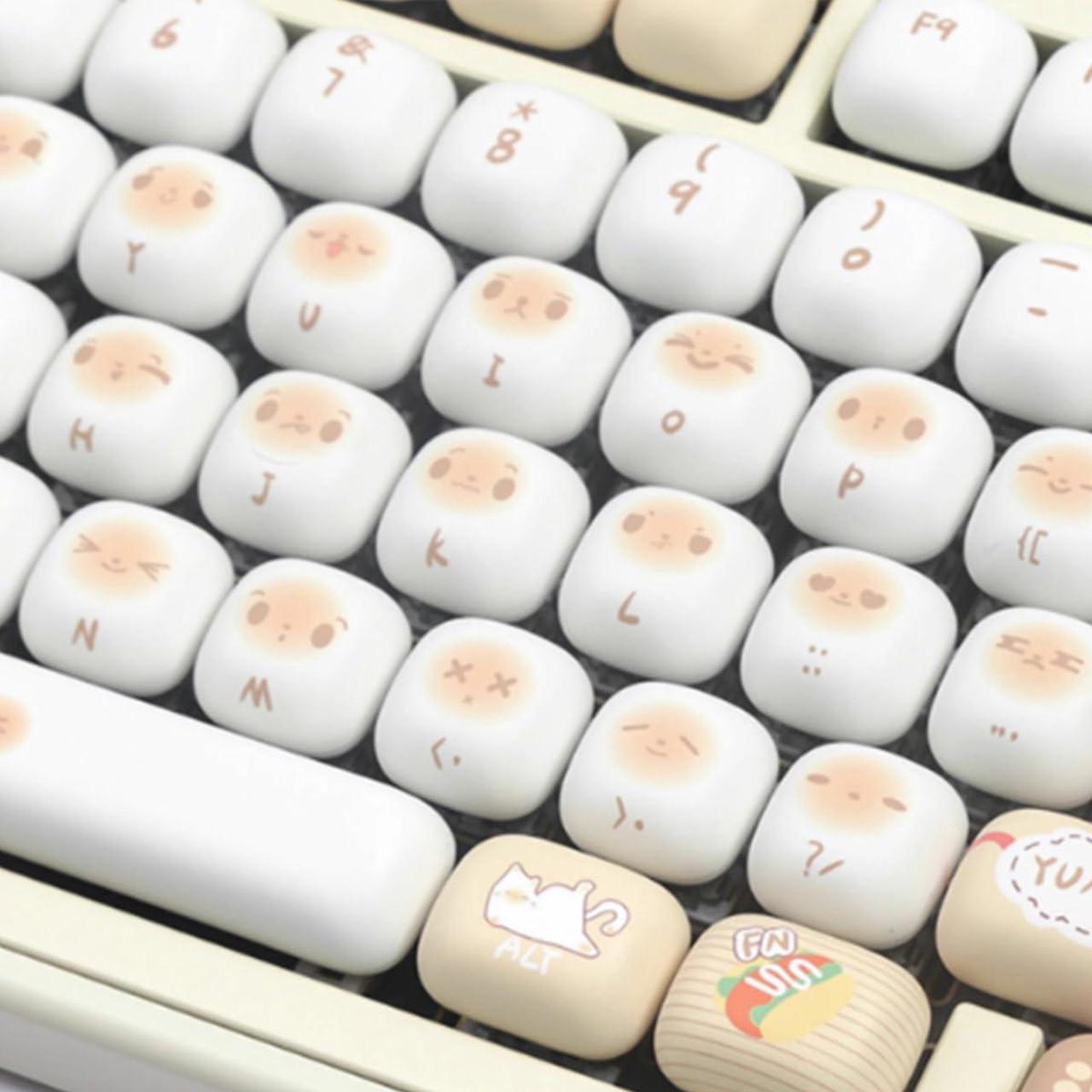 Alt view image 5 of 5 - PBT Cute Keycaps, White/Beige MOG Profile Keycap Set, 139 Keys Rounded Custom Keycap for Mx Cherry Mechanical Keyboard 60 75 100 Percent (White)