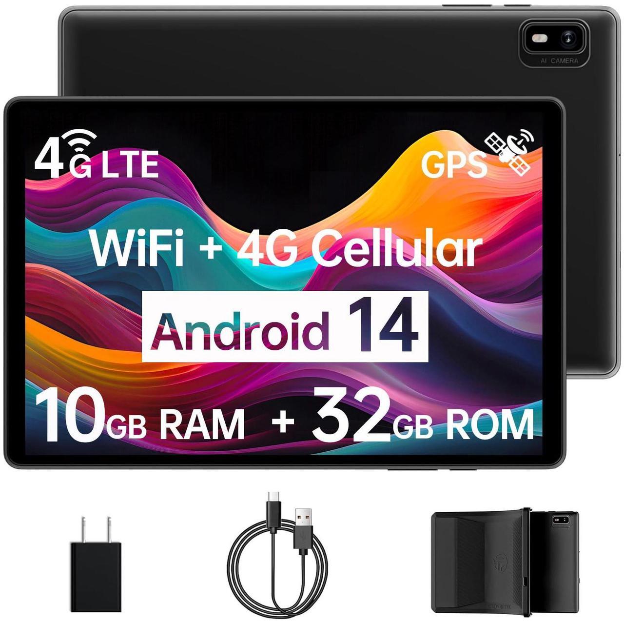 Main image of Android 14 Tablet with Sim Card Slot Unlocked Cellular Tablets 10GB+32GB Tablet with Protective Case 10 inch Tablet with GPS 2.0GHz Processor 8MP Camera and 1TB TF Expandable 2.4G/5G WiFi BT5.0