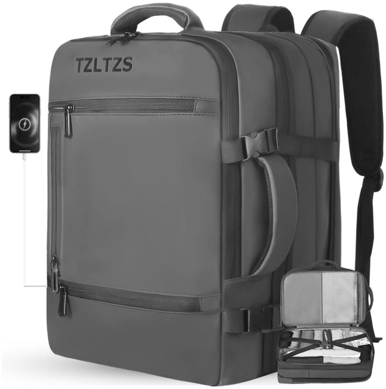 Main image of TZLTZS Travel Backpack, Carry On Backpack Airline Approved,Extra Large Expandable Waterproof, 17.3inch Laptop Backpack USB Charging Port, Business College Rucksack Backpack Gifts for Men Women (Gray)