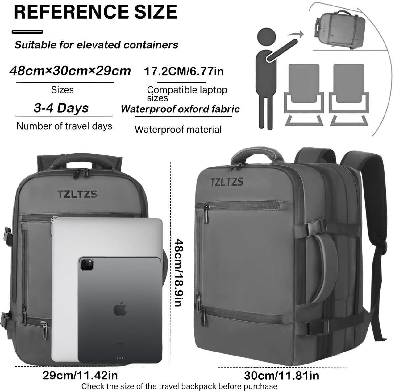 Alt view image 3 of 5 - TZLTZS Travel Backpack, Carry On Backpack Airline Approved,Extra Large Expandable Waterproof, 17.3inch Laptop Backpack USB Charging Port, Business College Rucksack Backpack Gifts for Men Women (Gray)