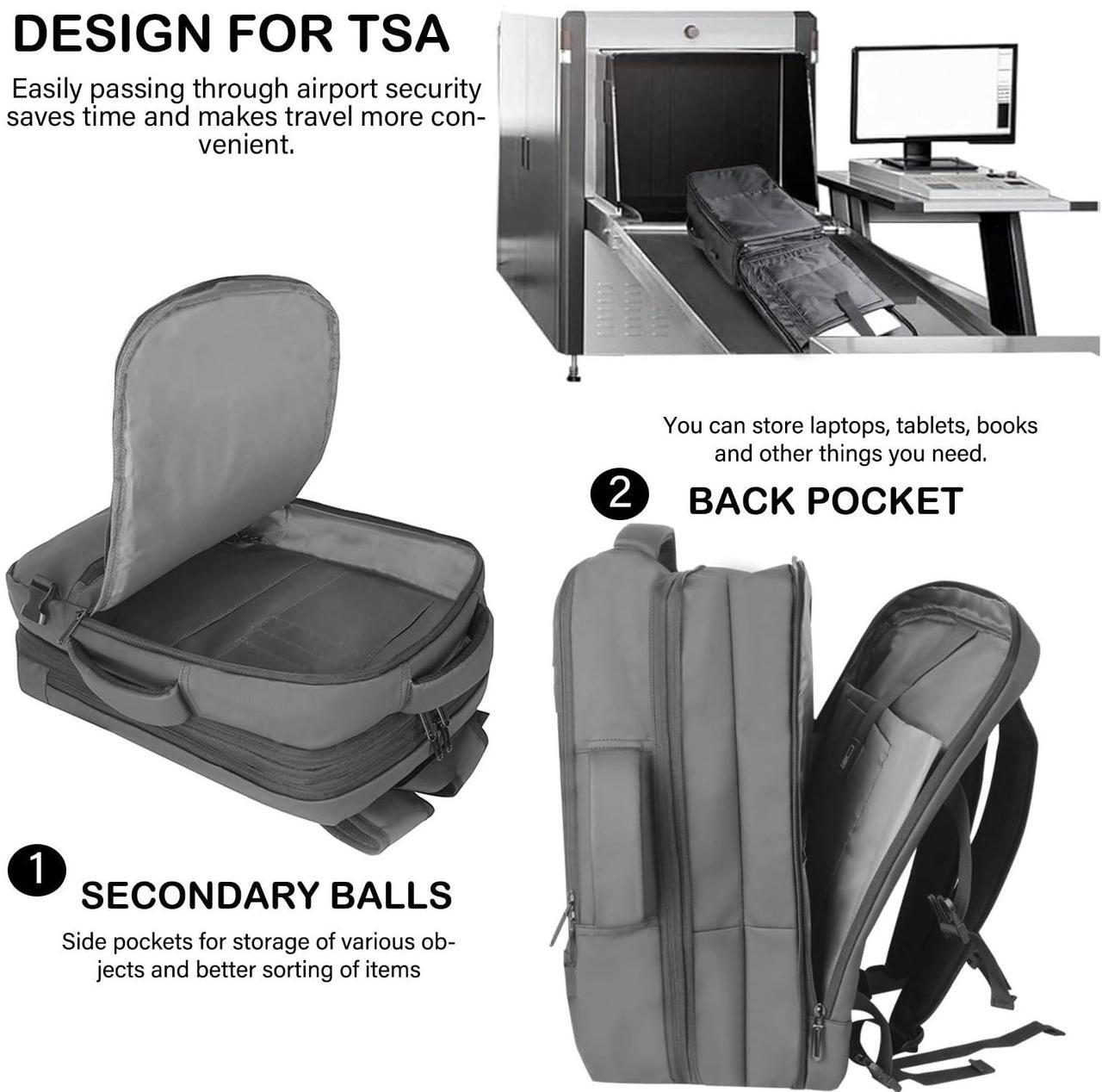Alt view image 5 of 5 - TZLTZS Travel Backpack, Carry On Backpack Airline Approved,Extra Large Expandable Waterproof, 17.3inch Laptop Backpack USB Charging Port, Business College Rucksack Backpack Gifts for Men Women (Gray)