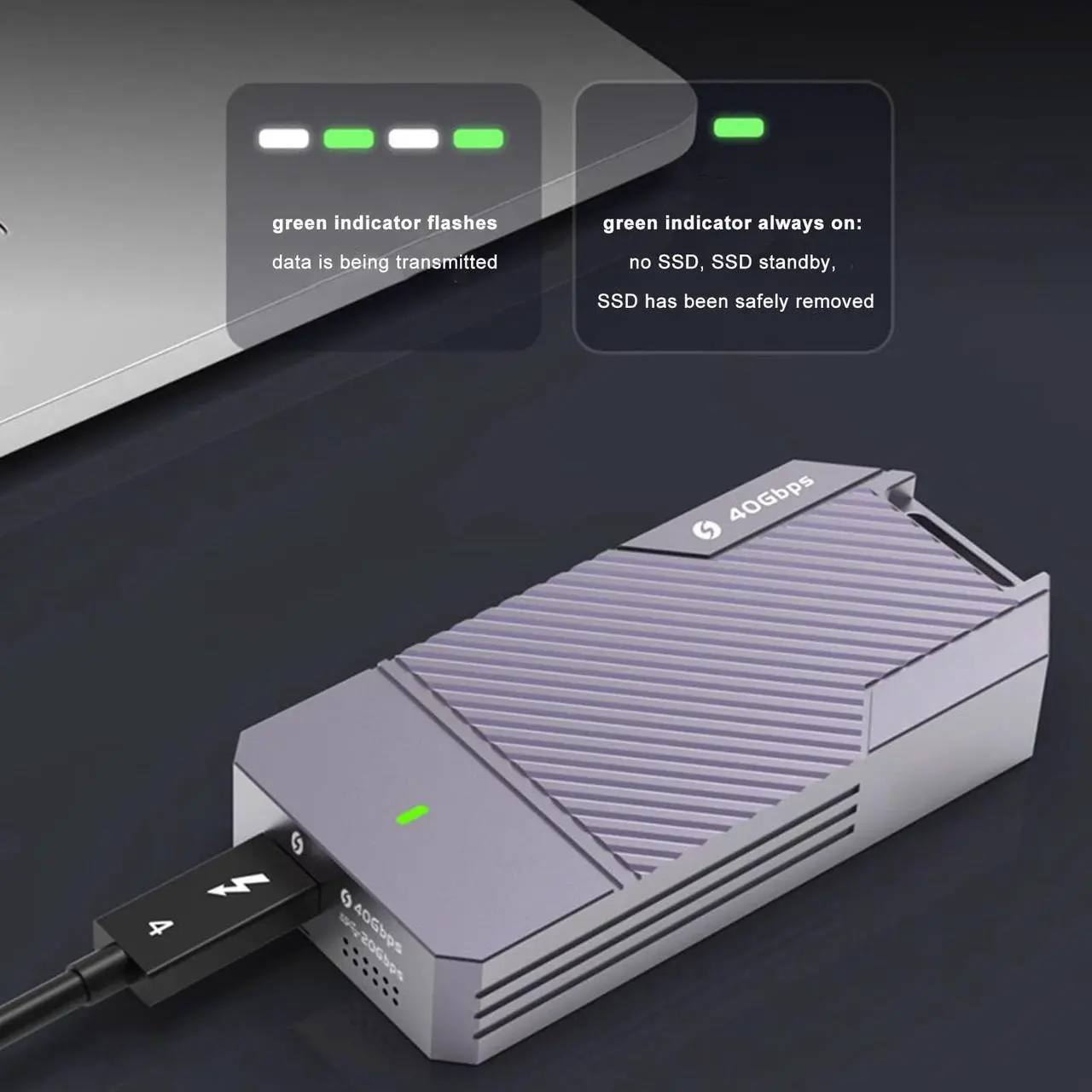 Alt view image 3 of 5 - Zyyini M.2 NVMe SSD Enclosure, 40Gbps 4TB Type C SSD Enclosure for M.2 NVME 2280 SSD, External NVMe SSD Enclosure, for Thunderbolt 3 4 Port, for Win, for Linux, for OS X