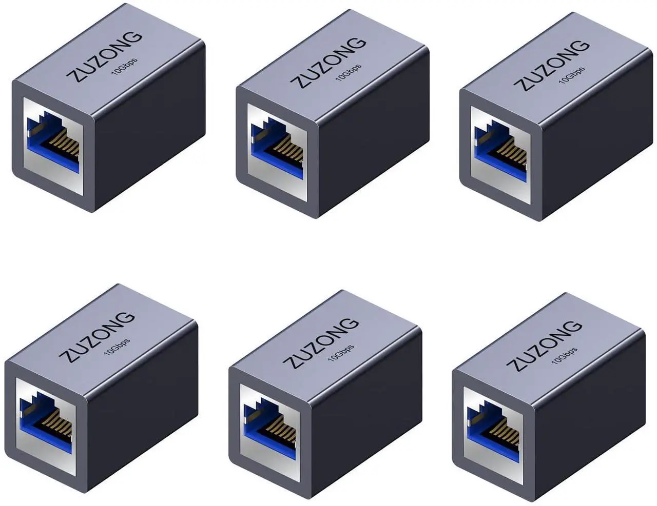 Main image of ZUZONG 10GB RJ45 Coupler Ethernet Coupler, 10Gbps in Line Coupler for Cat8/Cat7/Cat6a/Cat6/Cat5e/Cat5 Ethernet Cable Extender Adapter for PC Router Modem PS5 Xbox Female to Female (6 PCS
