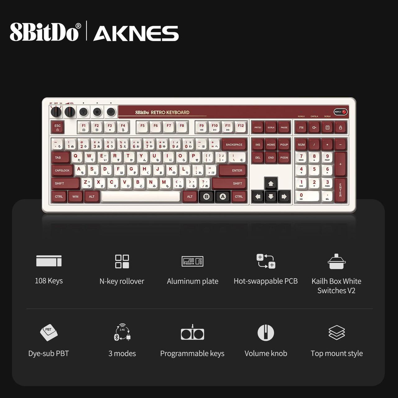 Alt view image 3 of 5 - AKNES 8BitDo Retro 108 Mechanical Keyboard, Hot Swappable Gaming Keyboard with 108 Keys, Integrated Numpad, Dual Super Buttons, Bluetooth/2.4G/USB-C for Windows & Android - Fami Edition