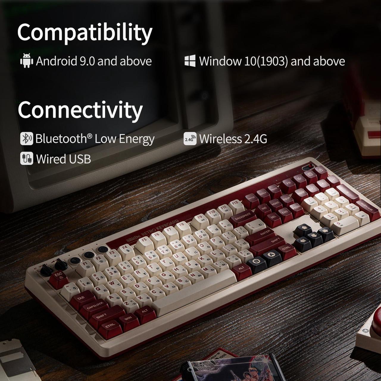 Alt view image 2 of 5 - AKNES 8BitDo Retro 108 Mechanical Keyboard, Hot Swappable Gaming Keyboard with 108 Keys, Integrated Numpad, Dual Super Buttons, Bluetooth/2.4G/USB-C for Windows & Android - Fami Edition