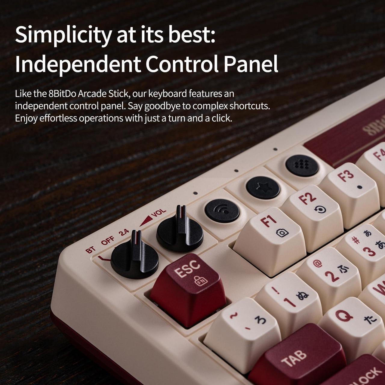 Alt view image 4 of 5 - AKNES 8BitDo Retro 108 Mechanical Keyboard, Hot Swappable Gaming Keyboard with 108 Keys, Integrated Numpad, Dual Super Buttons, Bluetooth/2.4G/USB-C for Windows & Android - Fami Edition
