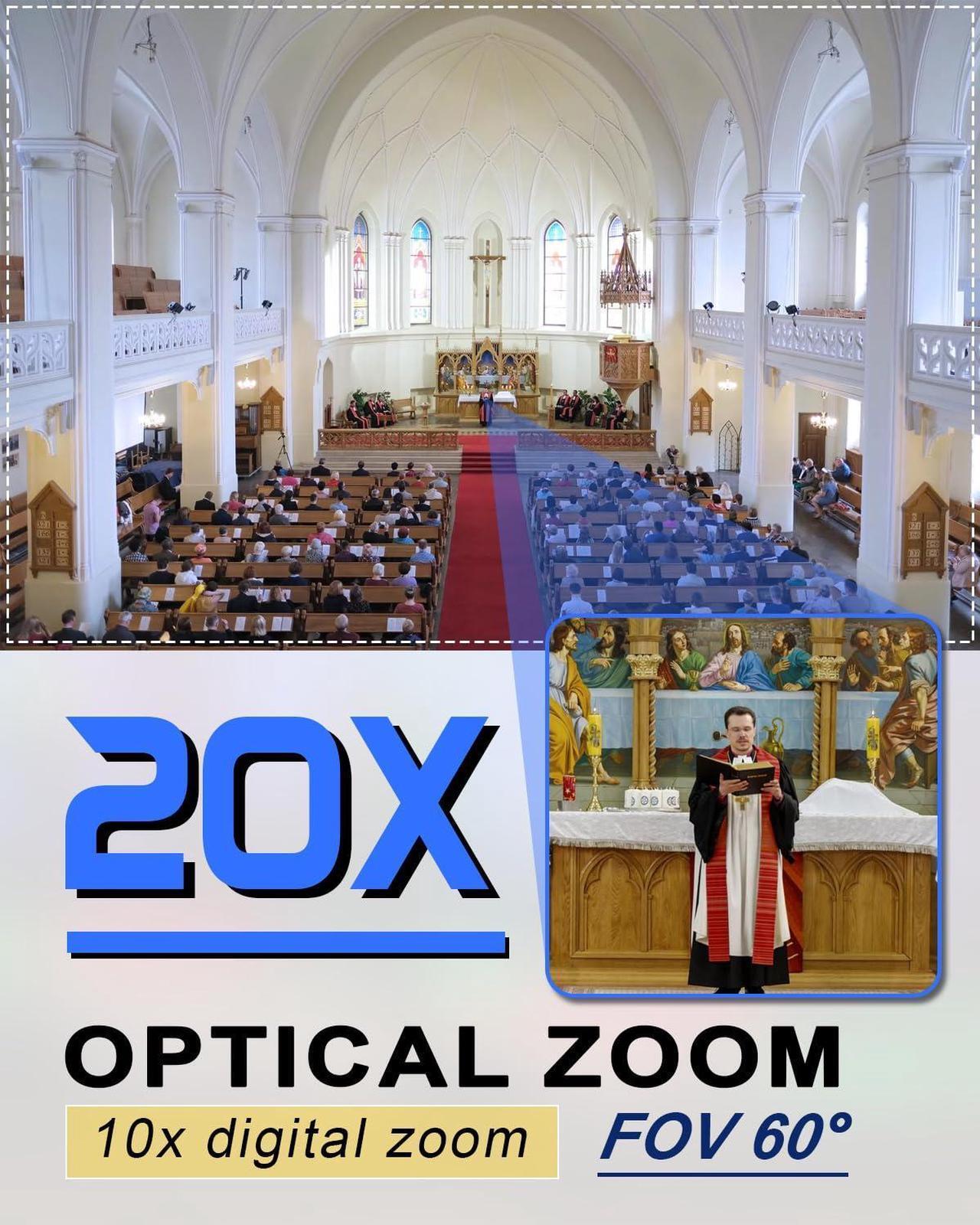 Alt view image 3 of 5 - FoMaKo 4K PTZ Camera HDMI, AI Auto-Tracking, 4K 20X Optical Zoom, USB3.0 LAN HDMI PTZ Camera 4K for Church Worship Education Conference Events, K20UH