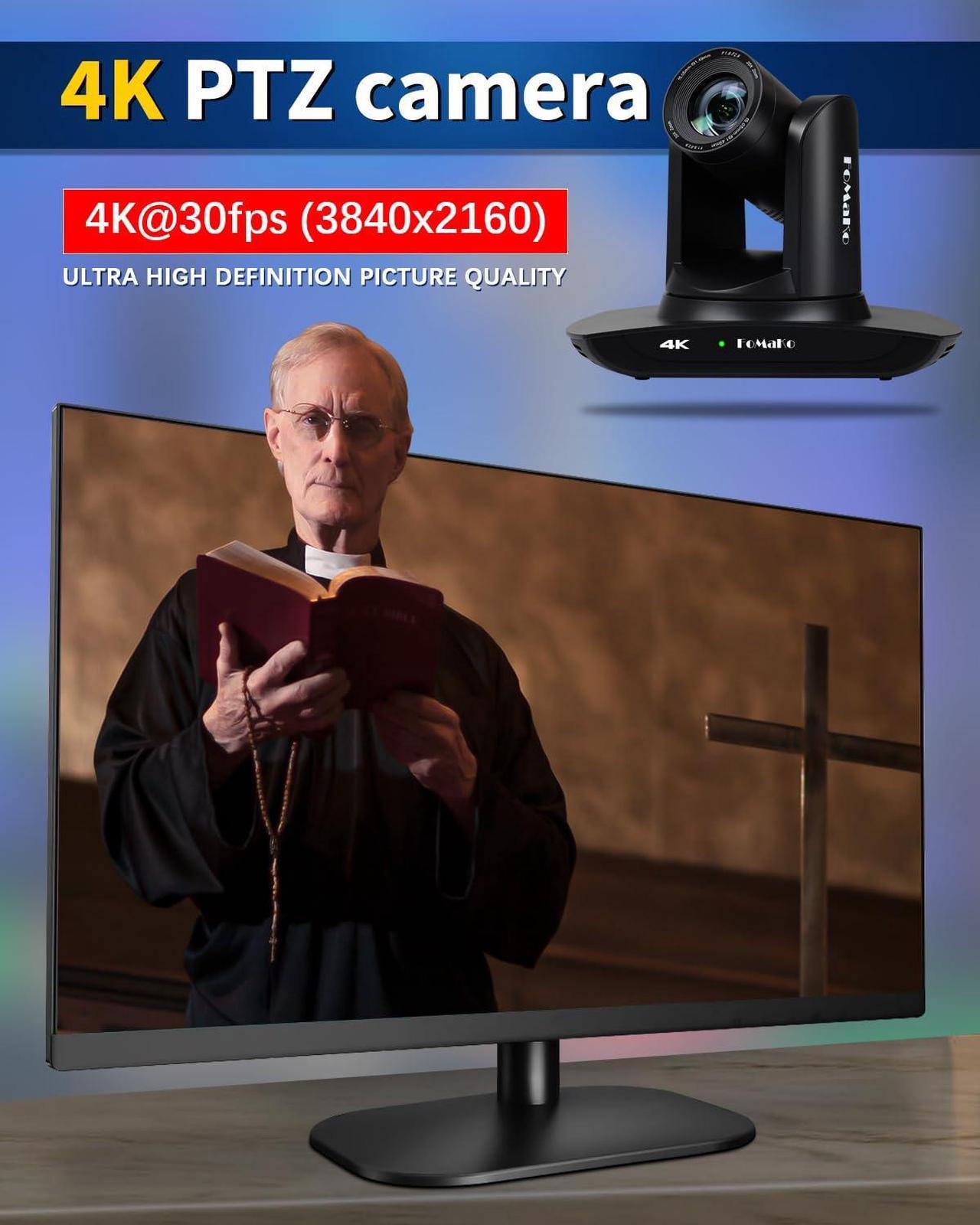 Alt view image 4 of 5 - FoMaKo 4K PTZ Camera HDMI, AI Auto-Tracking, 4K 20X Optical Zoom, USB3.0 LAN HDMI PTZ Camera 4K for Church Worship Education Conference Events, K20UH