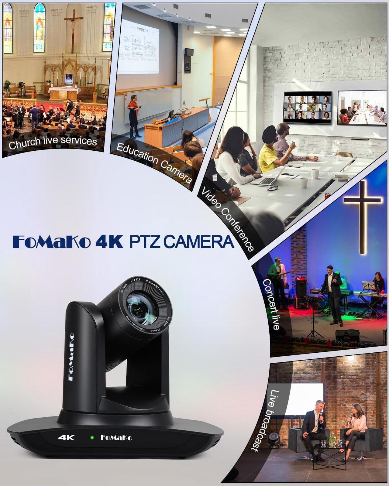 Alt view image 5 of 5 - FoMaKo 4K PTZ Camera HDMI, AI Auto-Tracking, 4K 20X Optical Zoom, USB3.0 LAN HDMI PTZ Camera 4K for Church Worship Education Conference Events, K20UH