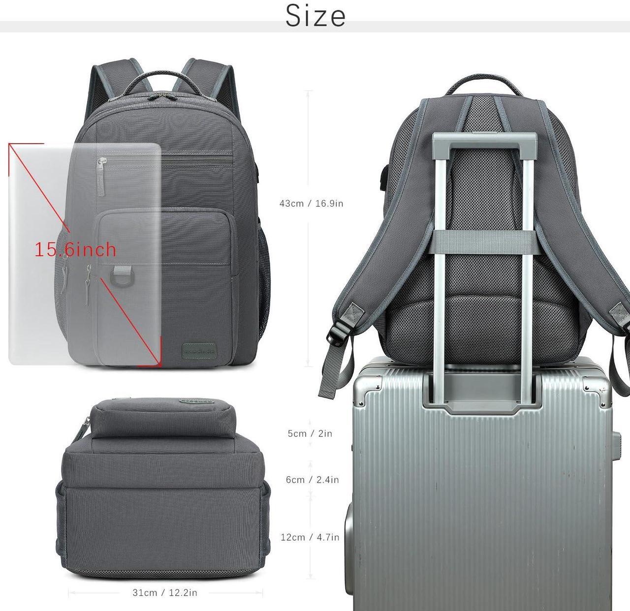 Alt view image 2 of 5 - ecodudo School Backpack for Men and Women,Water Resistant Daypack for College Work,15.6 inch Laptop Bookbag with USB Charging Port(Grey)
