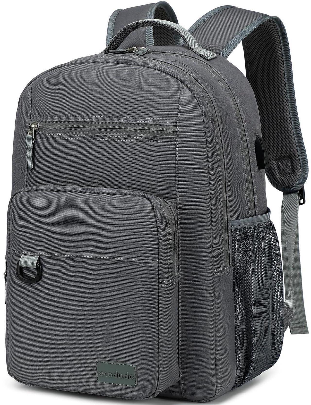Main image of ecodudo School Backpack for Men and Women,Water Resistant Daypack for College Work,15.6 inch Laptop Bookbag with USB Charging Port(Grey)