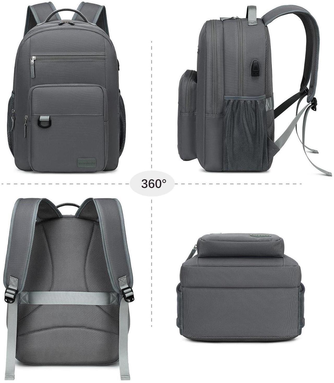 Alt view image 5 of 5 - ecodudo School Backpack for Men and Women,Water Resistant Daypack for College Work,15.6 inch Laptop Bookbag with USB Charging Port(Grey)