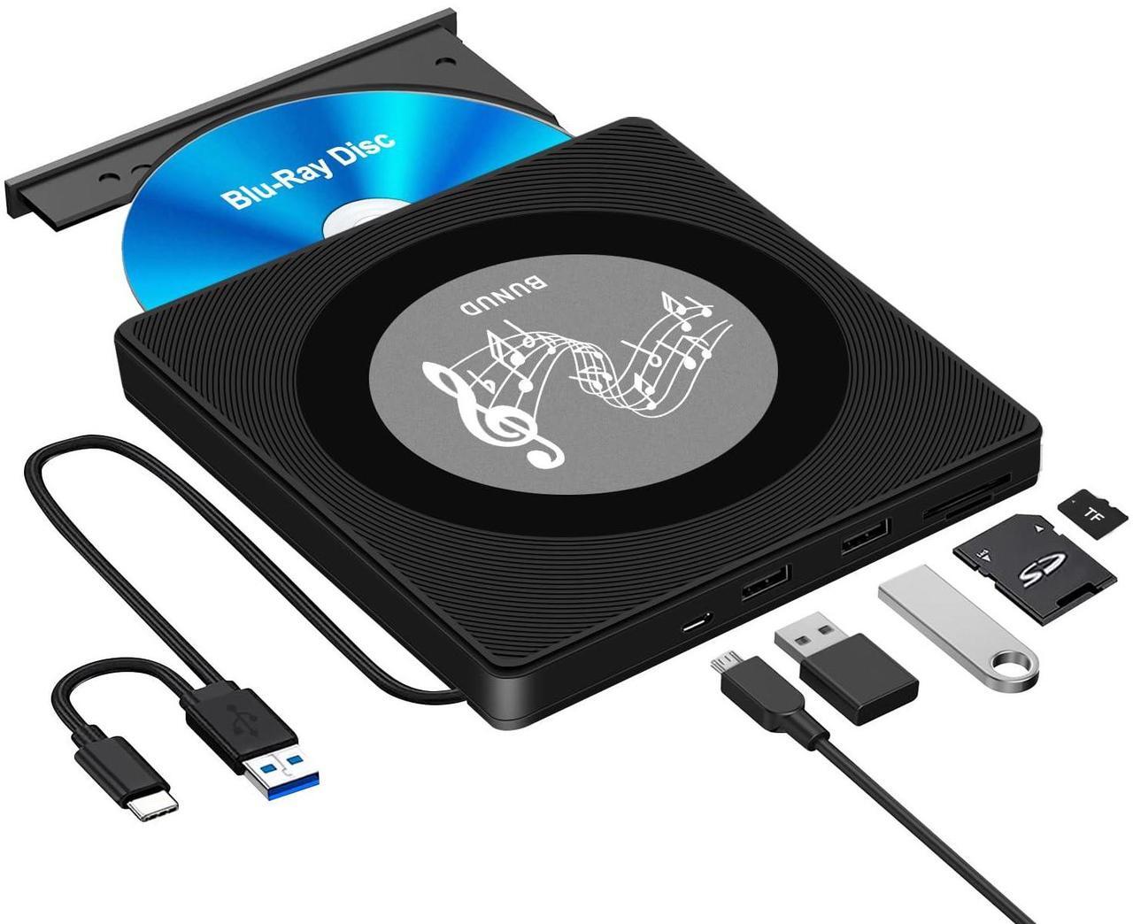 Main image of External Blu Ray CD DVD Drive, USB Blu Ray Drive External Bluray Burner Read/Write BD Player with 2 USB and TF/SD Slots, Optical Blue Ray CD DVD Reader for Laptop Apple PC Windows 11 MacBook Pro Air