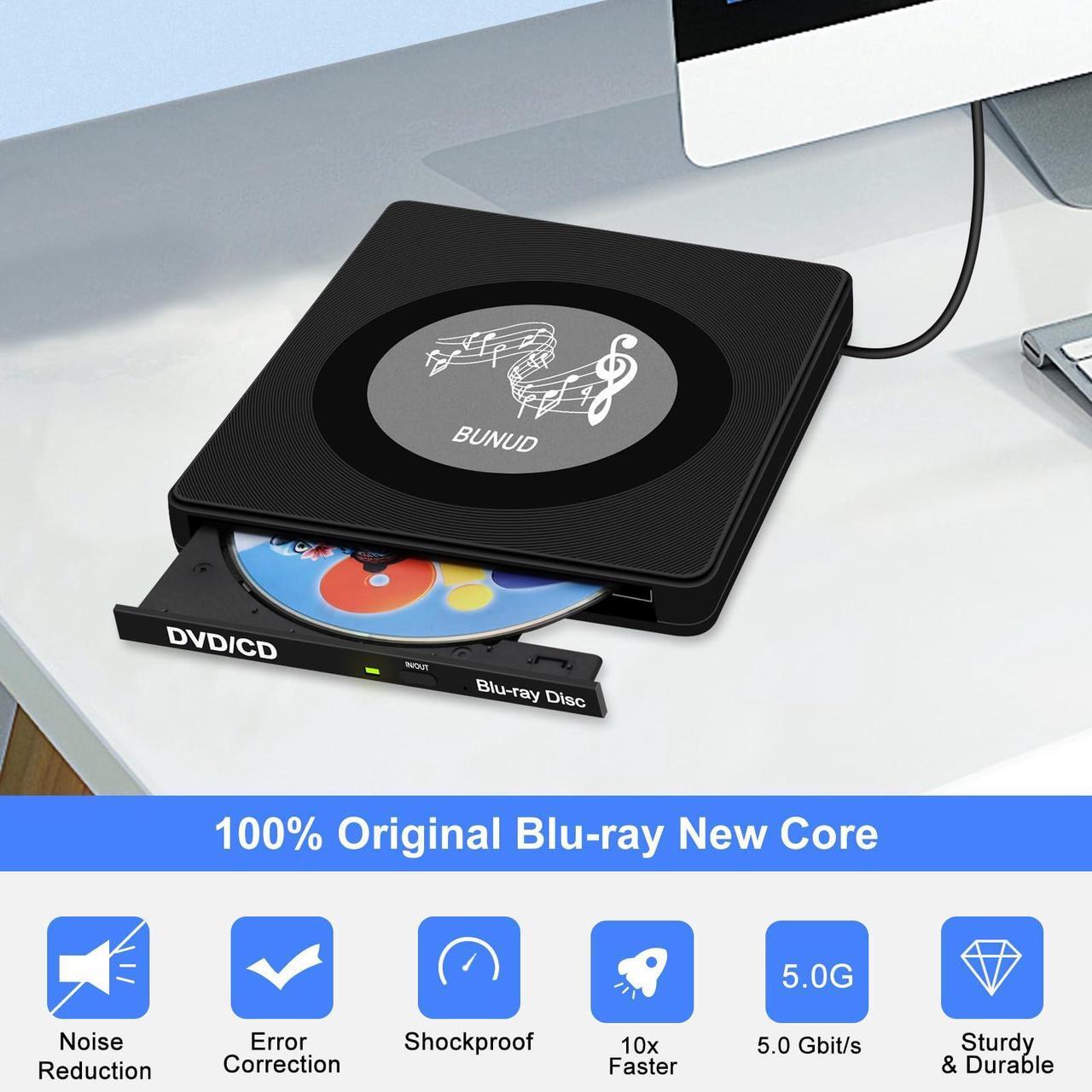Alt view image 3 of 5 - External Blu Ray CD DVD Drive, USB Blu Ray Drive External Bluray Burner Read/Write BD Player with 2 USB and TF/SD Slots, Optical Blue Ray CD DVD Reader for Laptop Apple PC Windows 11 MacBook Pro Air