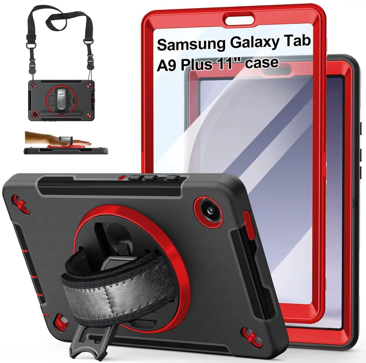 Main image of Case for Galaxy Tab A9 Plus 5G 2023: Heavy Duty TPU Cover for Samsung Tablet A9+ 11 Inch with Stand - Handle - Shoulder Strap -S-Pen Holder- Red Black