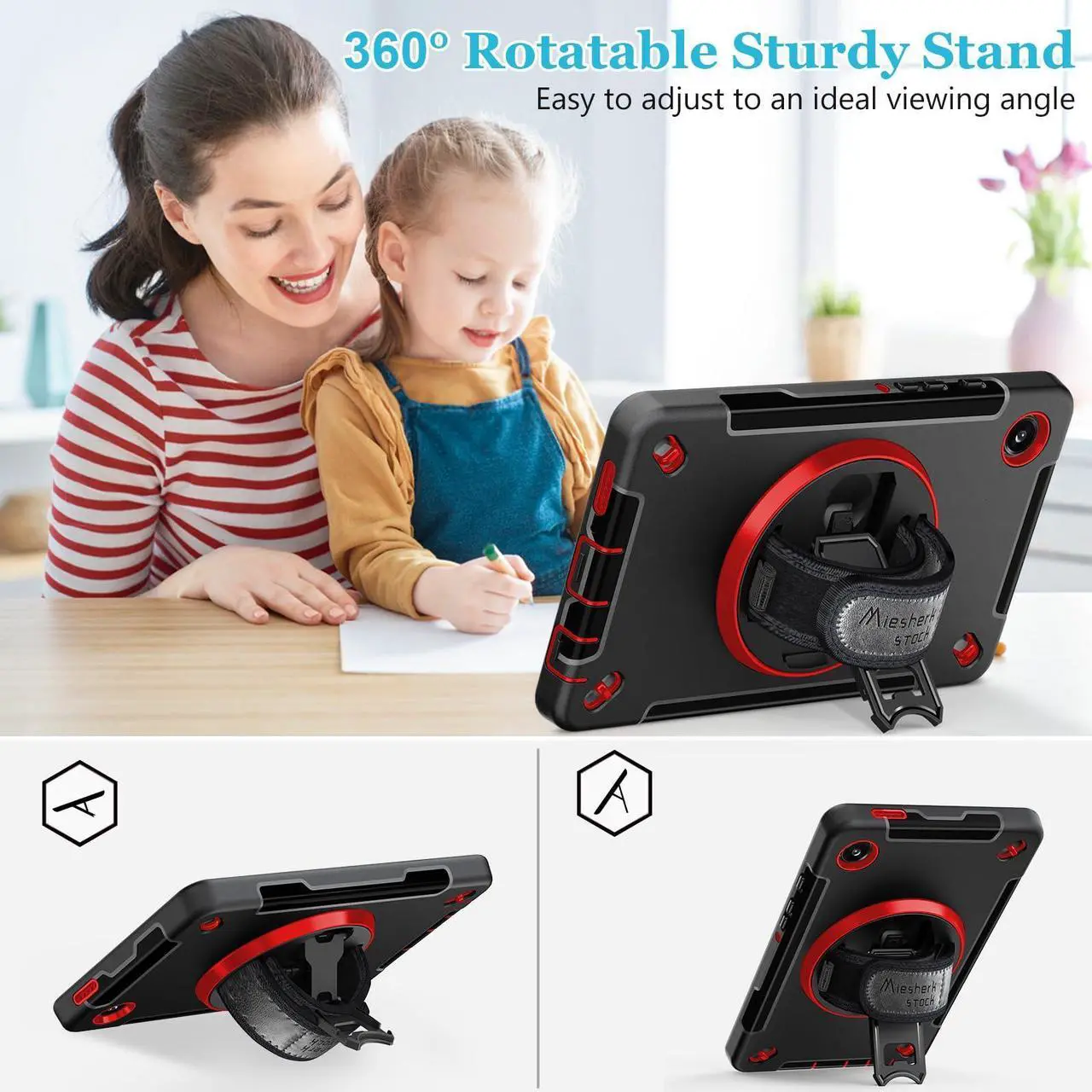 Alt view image 3 of 5 - Case for Galaxy Tab A9 Plus 5G 2023: Heavy Duty TPU Cover for Samsung Tablet A9+ 11 Inch with Stand - Handle - Shoulder Strap -S-Pen Holder- Red Black
