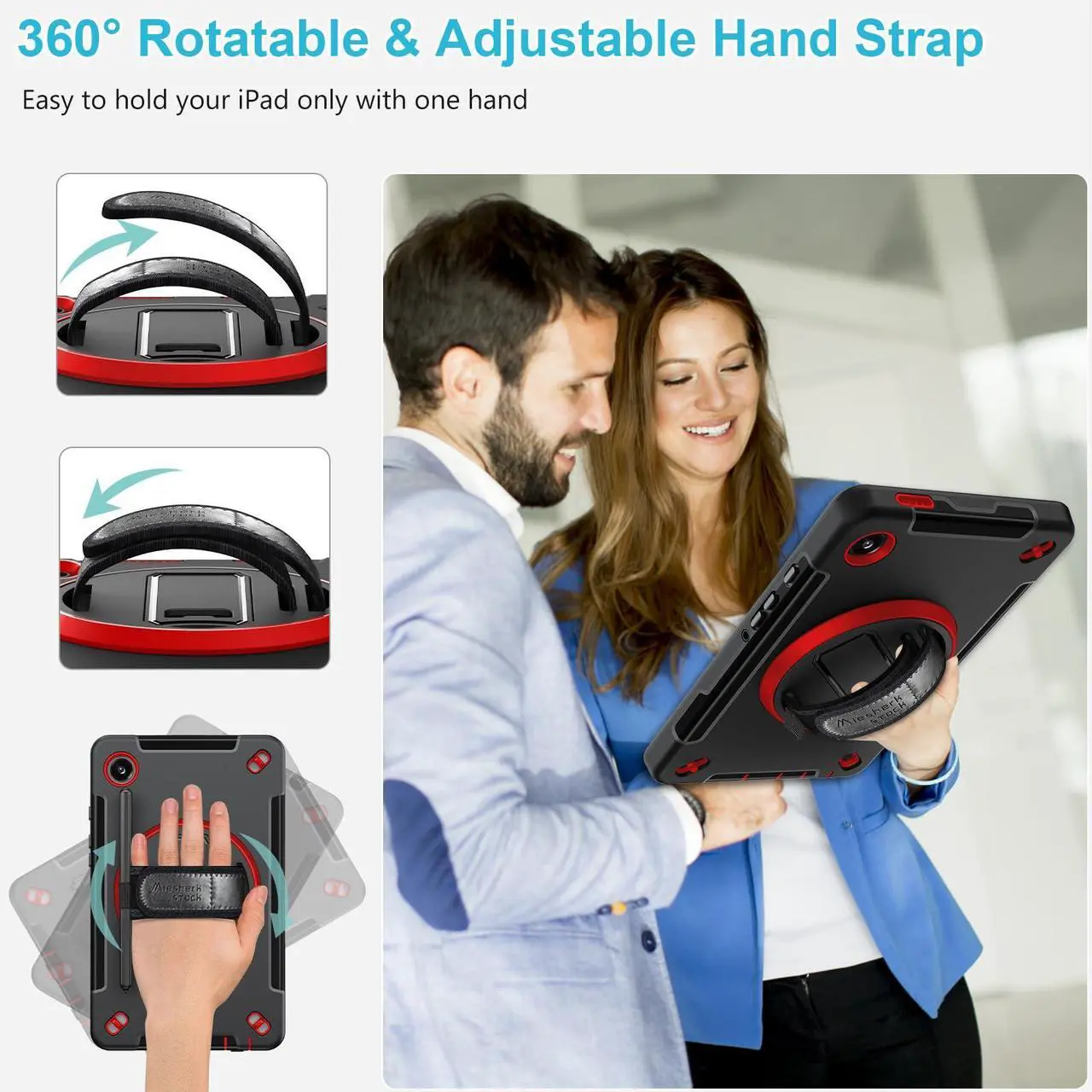 Alt view image 5 of 5 - Case for Galaxy Tab A9 Plus 5G 2023: Heavy Duty TPU Cover for Samsung Tablet A9+ 11 Inch with Stand - Handle - Shoulder Strap -S-Pen Holder- Red Black