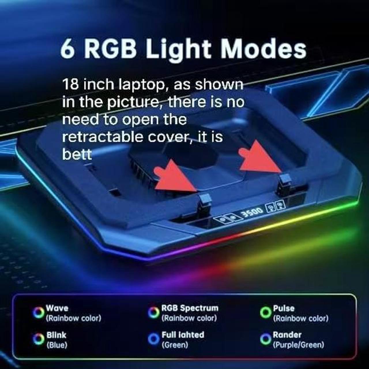 Alt view image 4 of 5 - Cooling Pad for Asus ROG Strix G16 G18 G17 G15 Strix Scar 18 16 17 15 Gaming Laptop, It is a Well Deserved Heat Dissipation Monster,Cooler with Powerful Turbo Fan Can Fast Cooling,6 RGB Light Mode