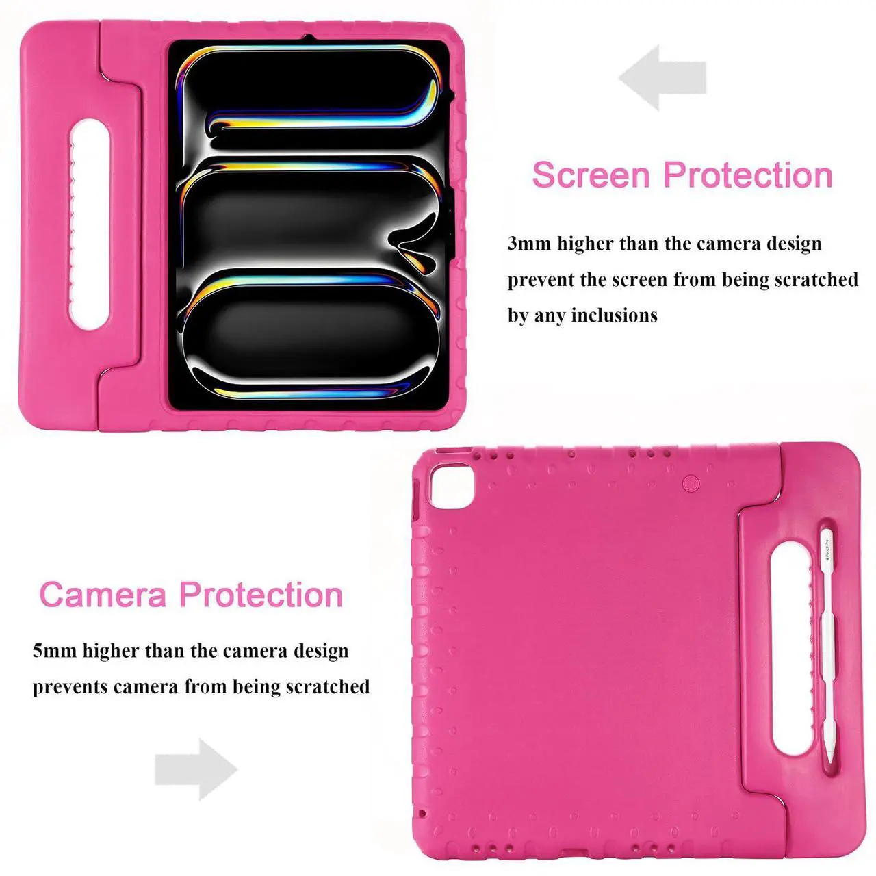 Alt view image 3 of 5 - Kids Case for iPad Air 13-inch M3 (2025) / M2 (2024) & iPad Pro 13 inch M4 (2024) with Pencil Holder/Kickstand, UUcovers Durable Handle Stand Cute Lightweight Soft EVA Foam Shockproof Cover, Rose