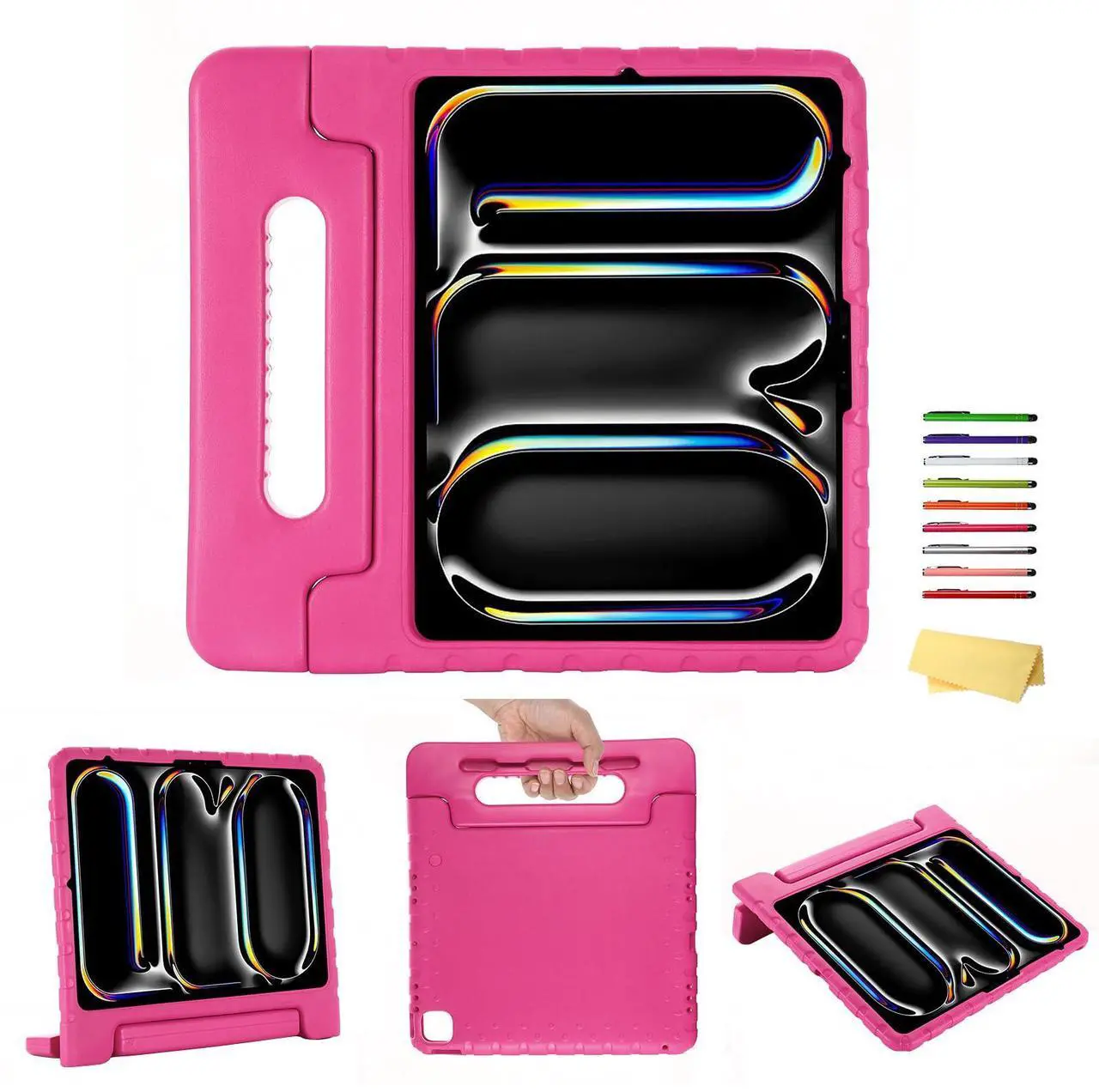 Main image of Kids Case for iPad Air 13-inch M3 (2025) / M2 (2024) & iPad Pro 13 inch M4 (2024) with Pencil Holder/Kickstand, UUcovers Durable Handle Stand Cute Lightweight Soft EVA Foam Shockproof Cover, Rose