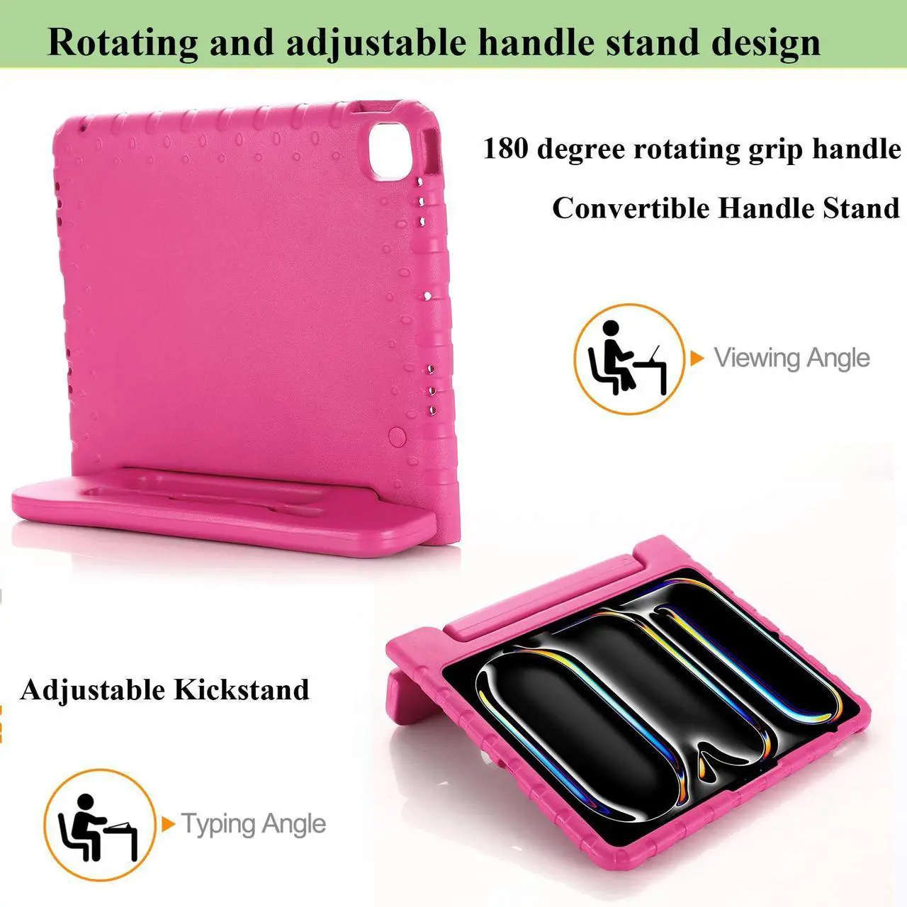 Alt view image 5 of 5 - Kids Case for iPad Air 13-inch M3 (2025) / M2 (2024) & iPad Pro 13 inch M4 (2024) with Pencil Holder/Kickstand, UUcovers Durable Handle Stand Cute Lightweight Soft EVA Foam Shockproof Cover, Rose