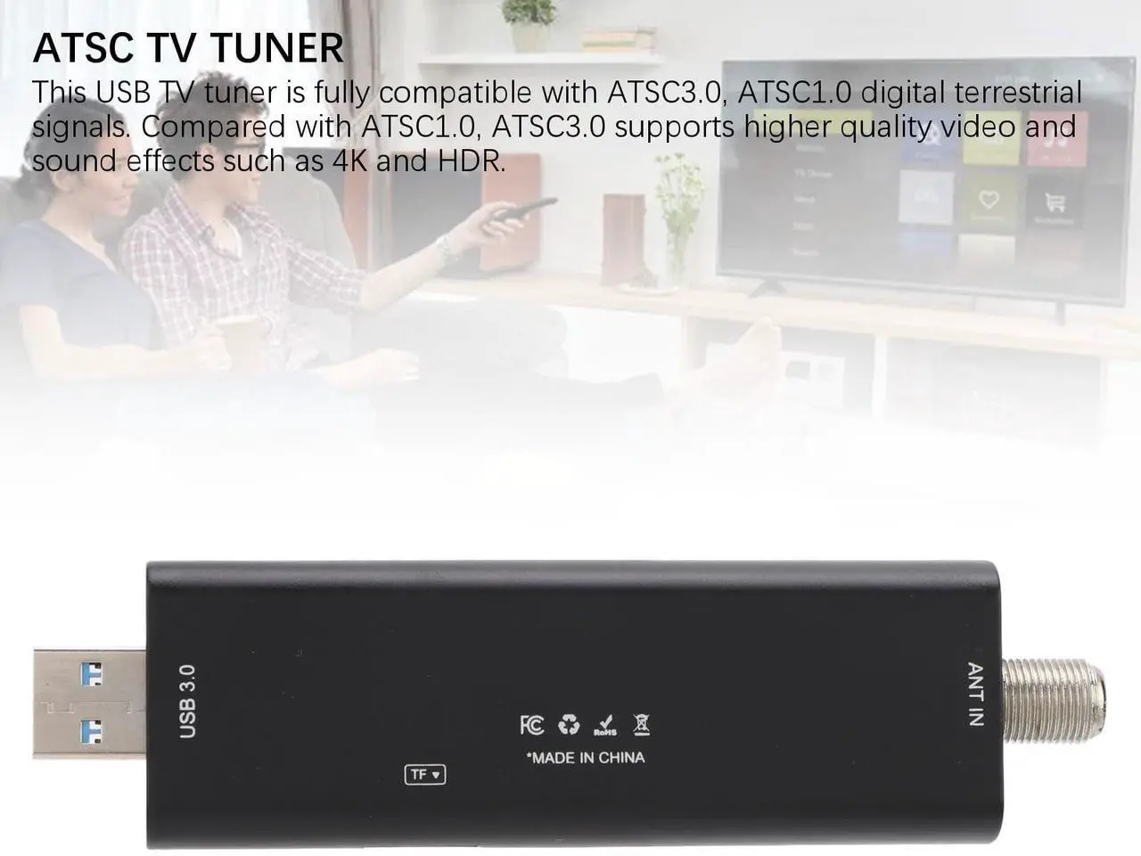 Alt view image 3 of 5 - USB TV Tuner, ATSC TV Tuner, HDTV Mate Tuner Stick Portable Detect and Search for ATSC3.0 for Camping and Outdoor Activities,Watching TV