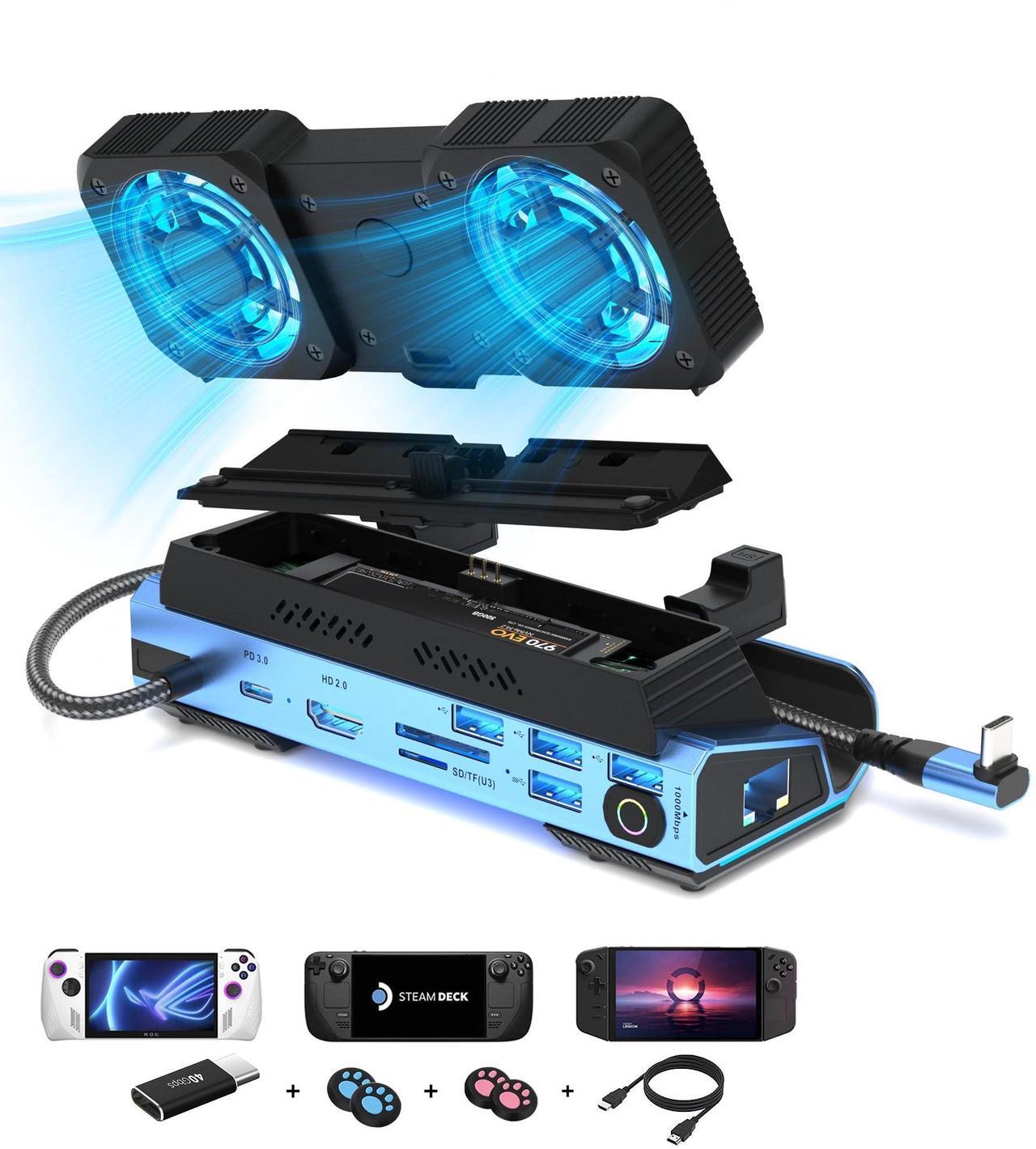 Main image of Legion Go/ROG Ally/Steam Deck Dock - 14-in-1 Docking Station Dismantling Dual Cool Fans Steam, M.2 NVMe Enclosure,4K@60Hz,4 USB Ports,100W PD Charging, Gigabit Ethernet Fit for Steam Deck