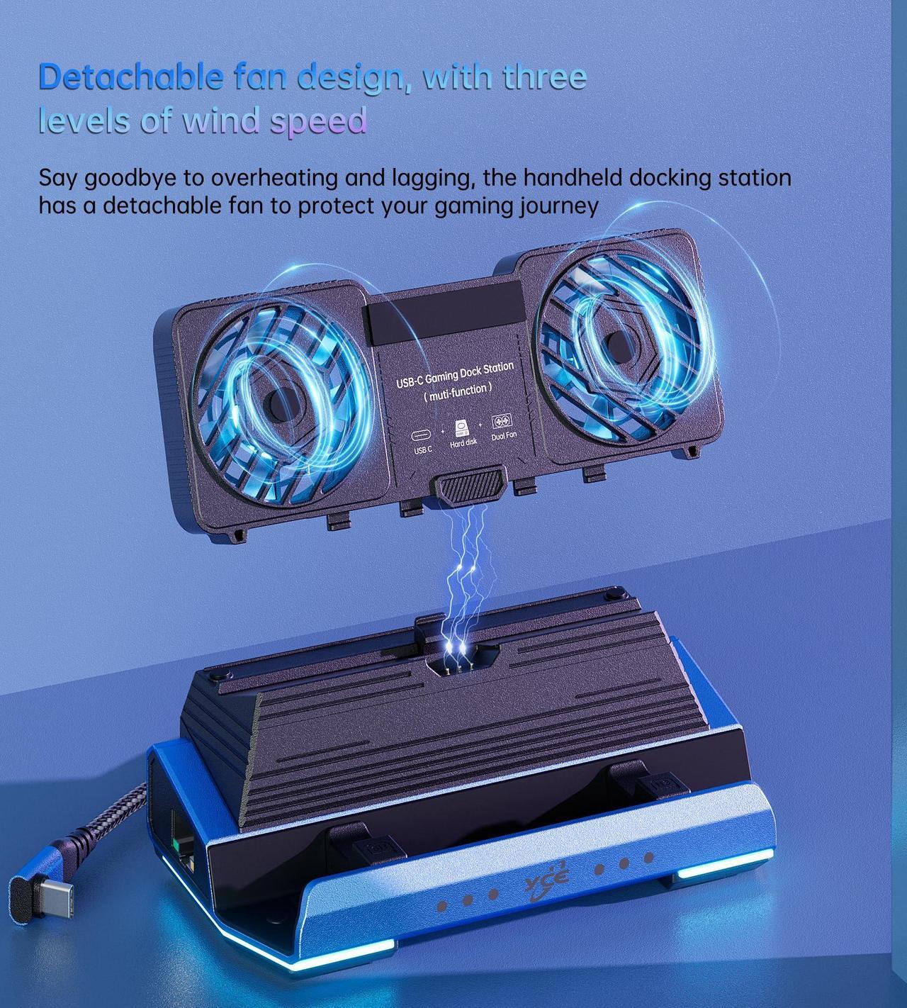 Alt view image 2 of 5 - Legion Go/ROG Ally/Steam Deck Dock - 14-in-1 Docking Station Dismantling Dual Cool Fans Steam, M.2 NVMe Enclosure,4K@60Hz,4 USB Ports,100W PD Charging, Gigabit Ethernet Fit for Steam Deck