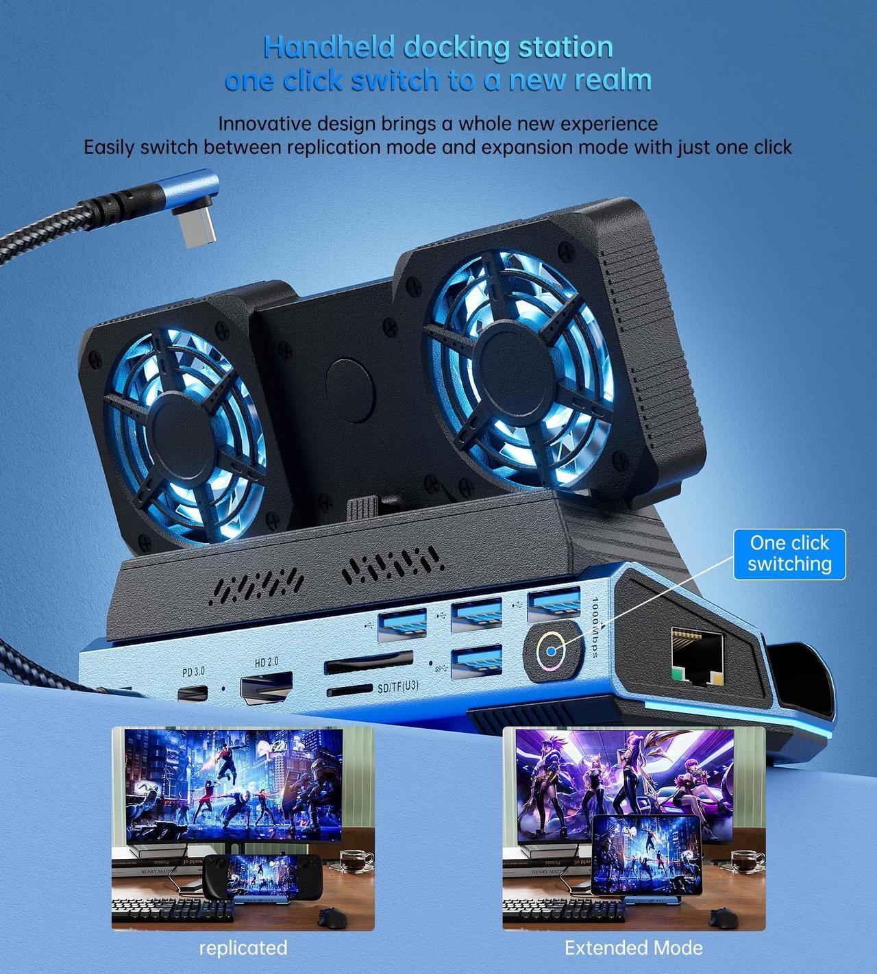 Alt view image 4 of 5 - Legion Go/ROG Ally/Steam Deck Dock - 14-in-1 Docking Station Dismantling Dual Cool Fans Steam, M.2 NVMe Enclosure,4K@60Hz,4 USB Ports,100W PD Charging, Gigabit Ethernet Fit for Steam Deck
