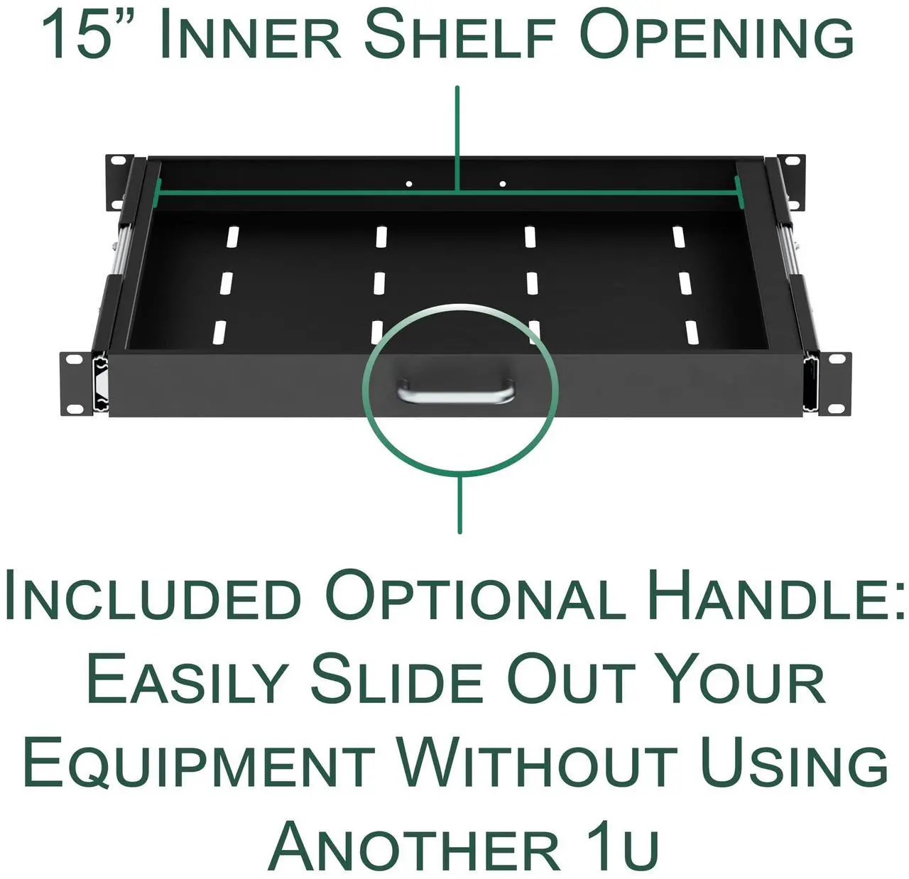 Alt view image 2 of 5 - ynVISION.DESIGN 1U Server Rack Mountable Slide Out Shelf with Handle | Extends from 20" to 35"