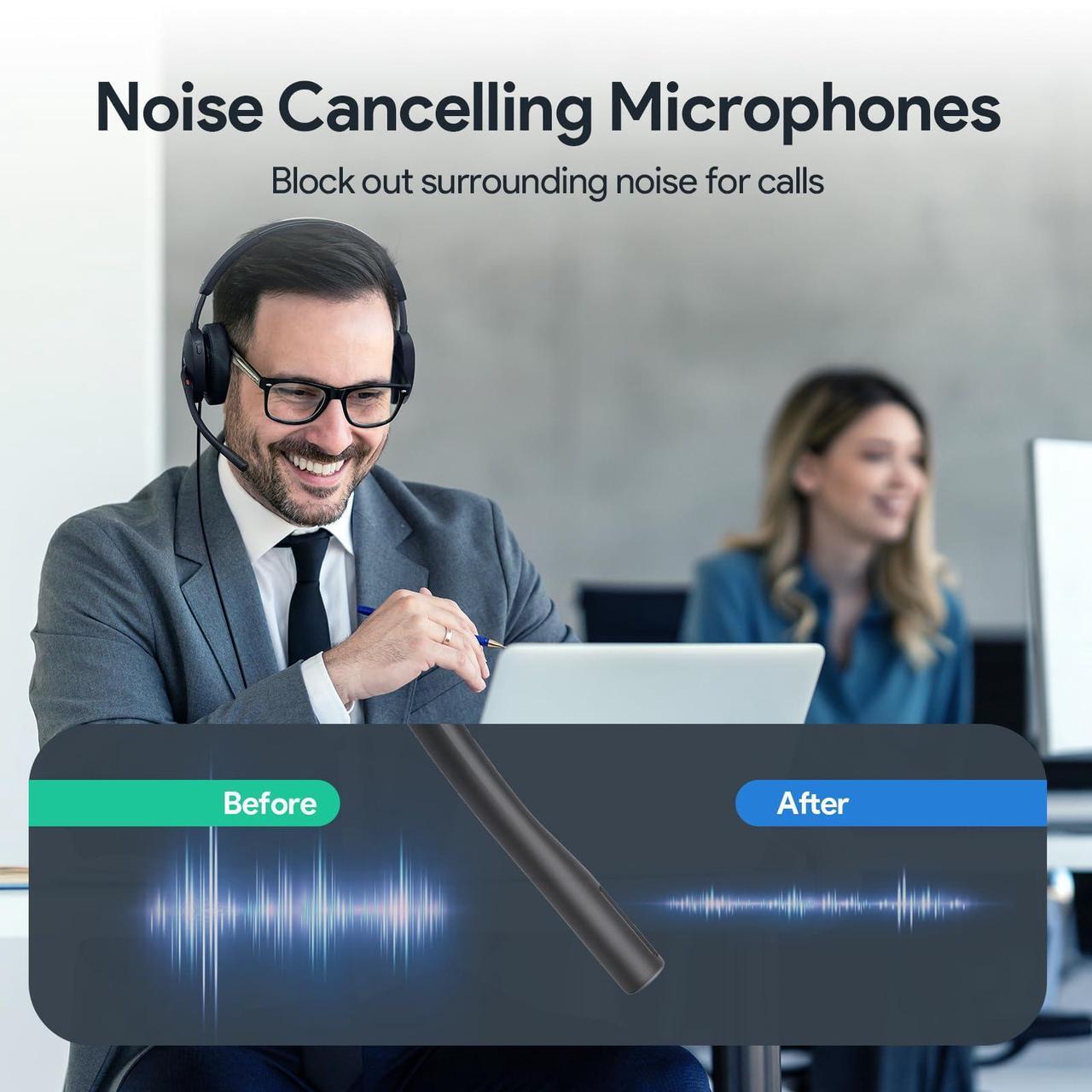 Alt view image 4 of 5 - Yealink UH48 ANC USB Headset with Microphone, Active Noise Cancelling Wired Headphones for PC Computer, Works with Zoom Teams and Other Call Platforms, USB-A or USB-C Connectivity, Mute Button