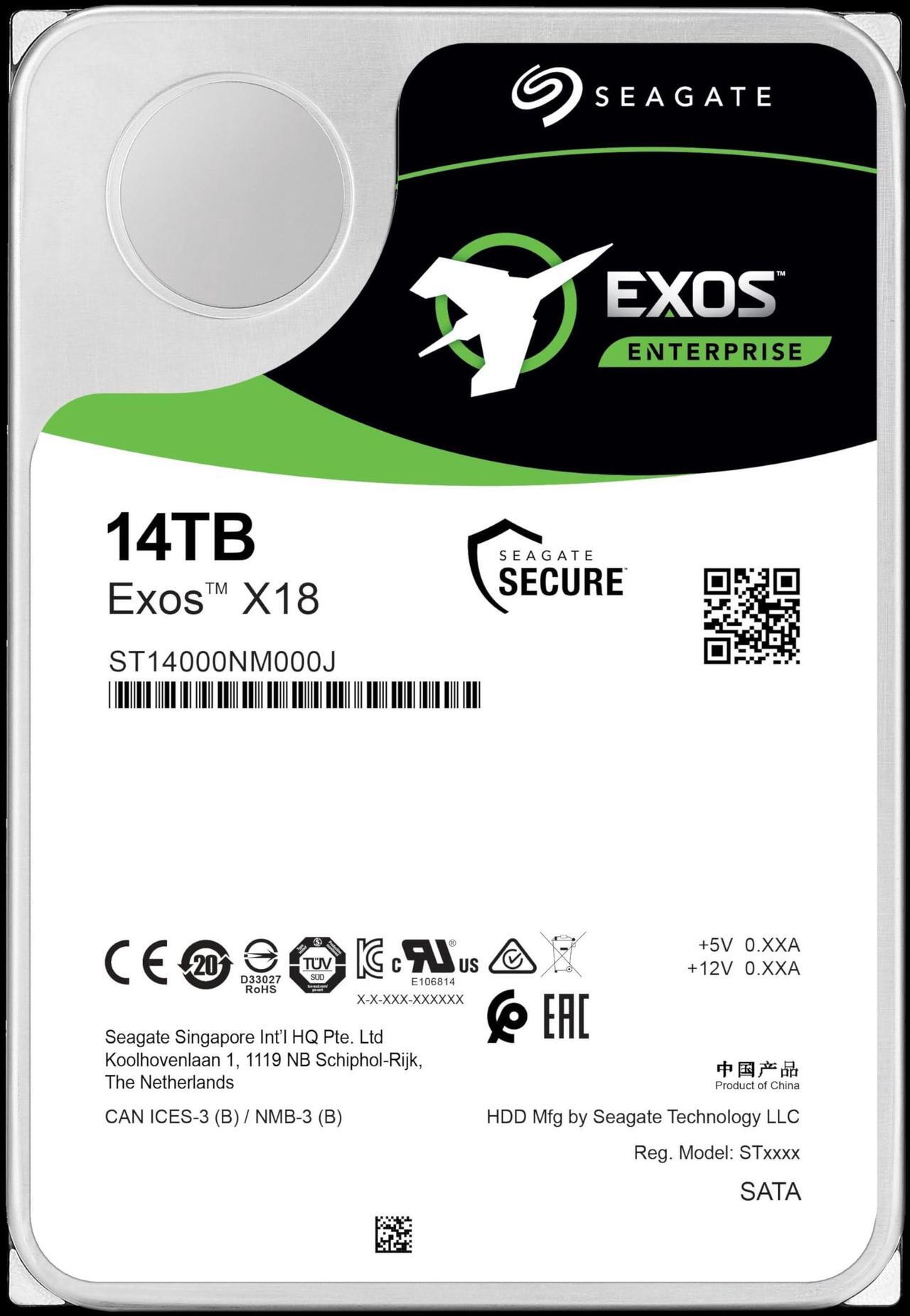 Alt view image 2 of 5 - Seagate Exos X18 ST14000NM000J 14 TB Hard Drive - Internal - SATA (SATA/600) - Conventional Magnetic Recording (CMR) Method - Storage System, Video Surveillance System Device Supported - 7200rpm